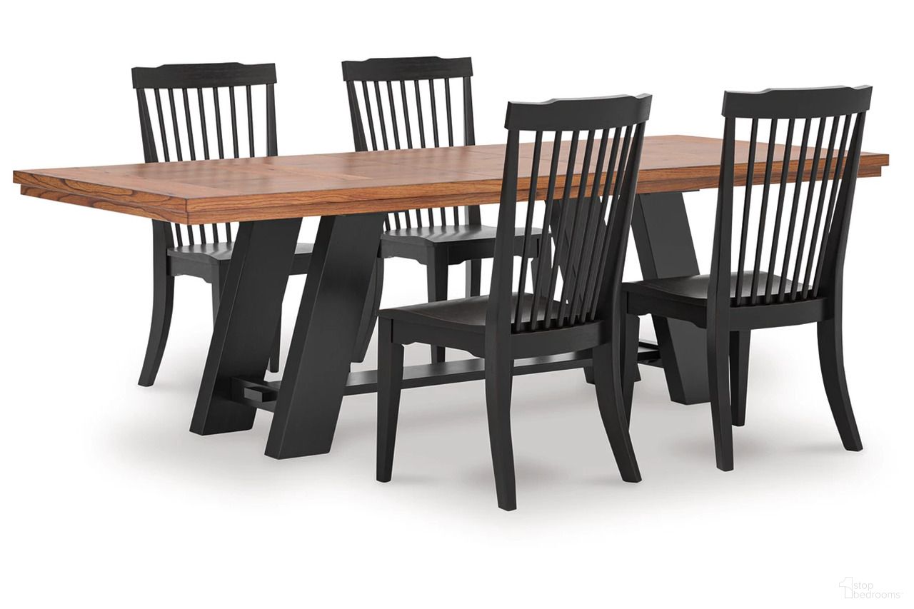 The appearance of Basinger Extension Dining Room Set In Brown and Black designed by Signature Design by Ashley in the traditional interior design. This brown/black piece of furniture  was selected by 1StopBedrooms from Basinger Collection to add a touch of cosiness and style into your home. Sku: NCD824-55B;NCD824-55T;NCD824-05;NCD824-05. Material: Wood.