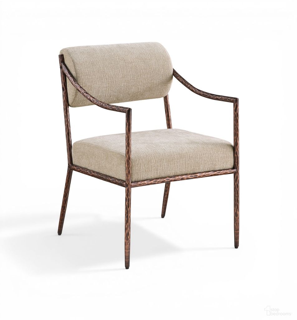 Bastille Chenille Fabric Upholstered Dining Arm Chair Set of 2 In Beige