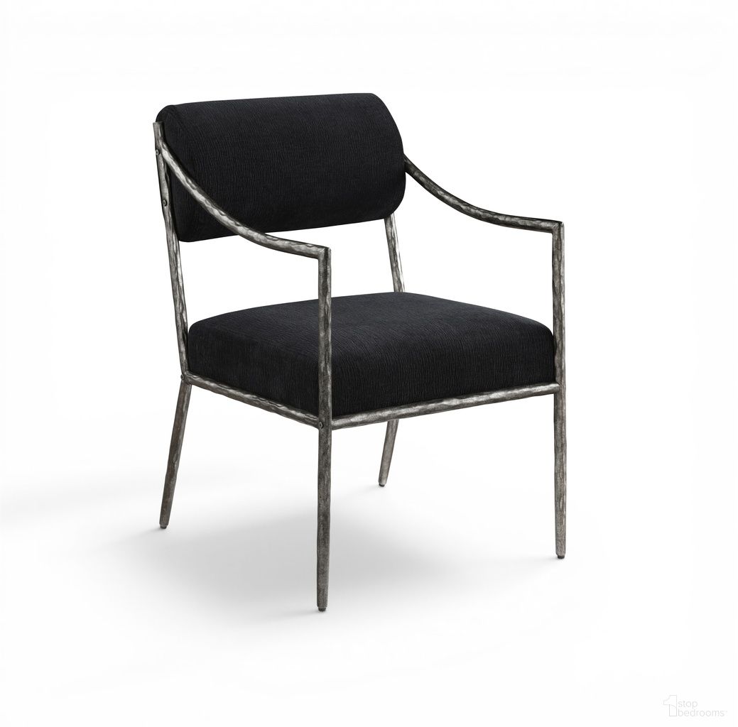 The appearance of Bastille Chenille Fabric Upholstered Dining Arm Chair Set of 2 In Black designed by Meridian in the modern / contemporary interior design. This black piece of furniture  was selected by 1StopBedrooms from Bastille Collection to add a touch of cosiness and style into your home. Sku: 77038Black-AC. Material: Chenille. Chair Type: Arm Chair.