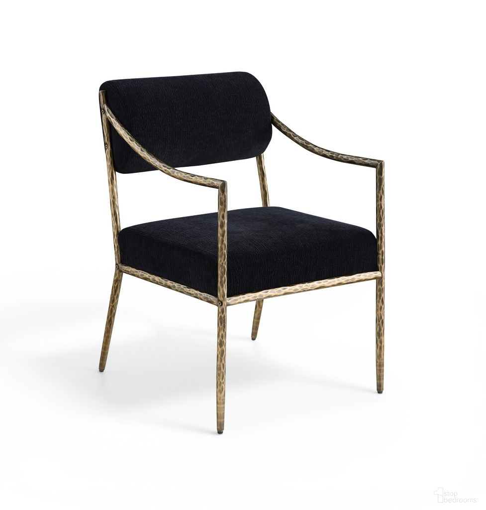 Bastille Chenille Fabric Upholstered Dining Arm Chair Set of 2 In Black