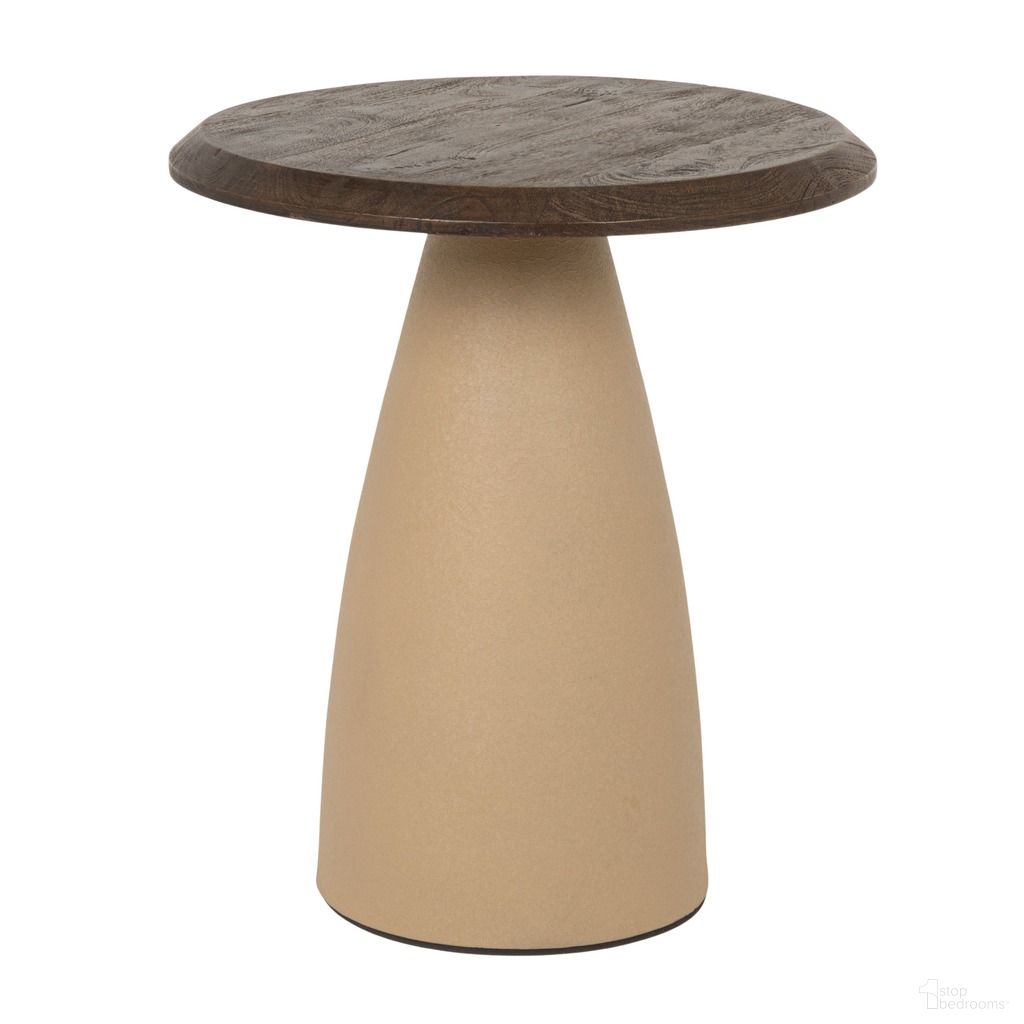 The appearance of Bastion Round Accent Table with Metal Base and Mango Wood Top In Natural and Cream designed by Rowena Interiors in the modern / contemporary interior design. This natural/cream piece of furniture  was selected by 1StopBedrooms from Bastion Collection to add a touch of cosiness and style into your home. Sku: EC2207MC. Material: Mango Wood.