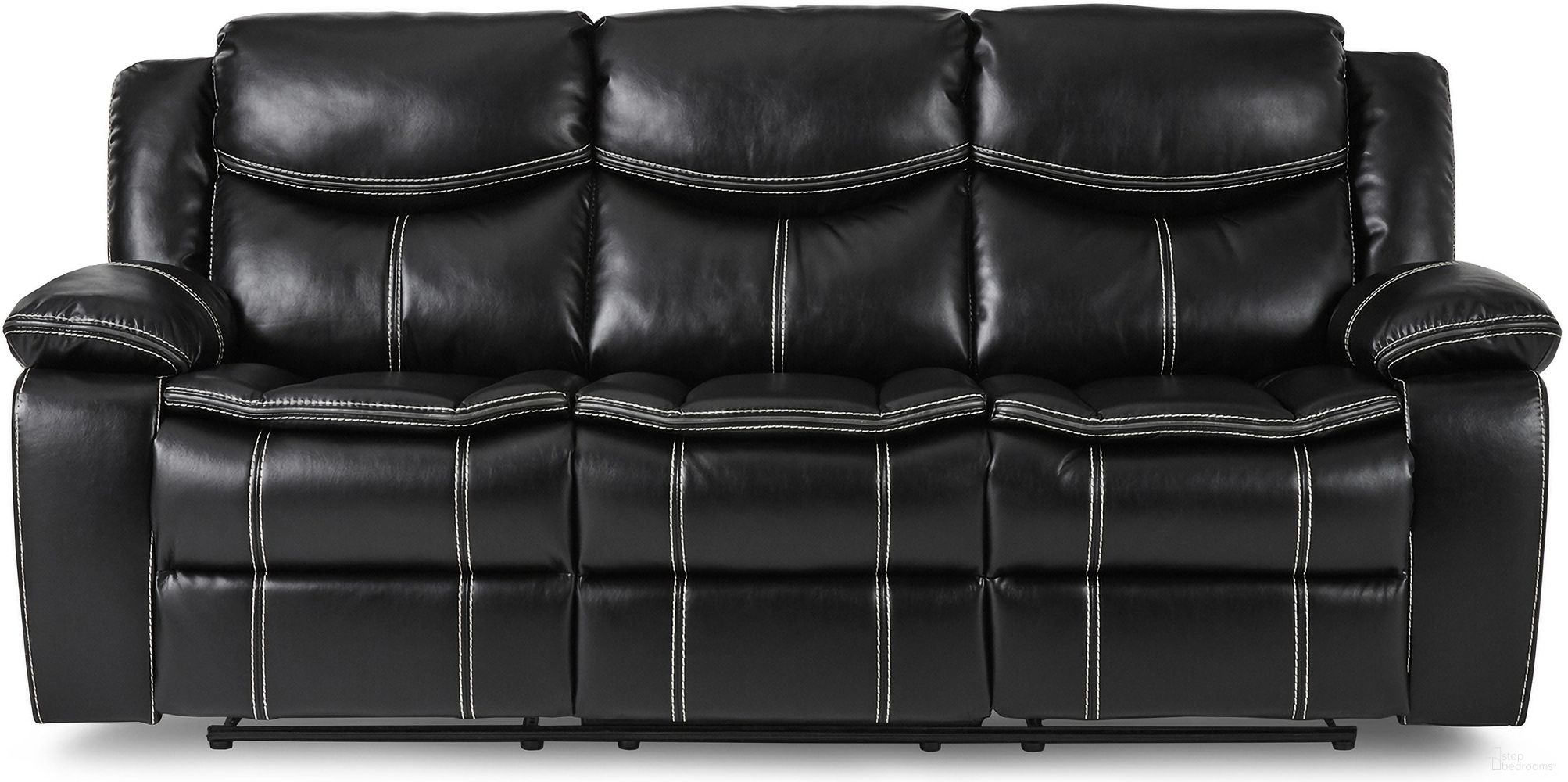 The appearance of Bastrop Black Double Reclining Sofa designed by Homelegance in the transitional interior design. This black piece of furniture was selected by 1StopBedrooms from Bastrop Collection to add a touch of cosiness and style into your home. Sku: 8230BLK-3. Material: Vinyl.