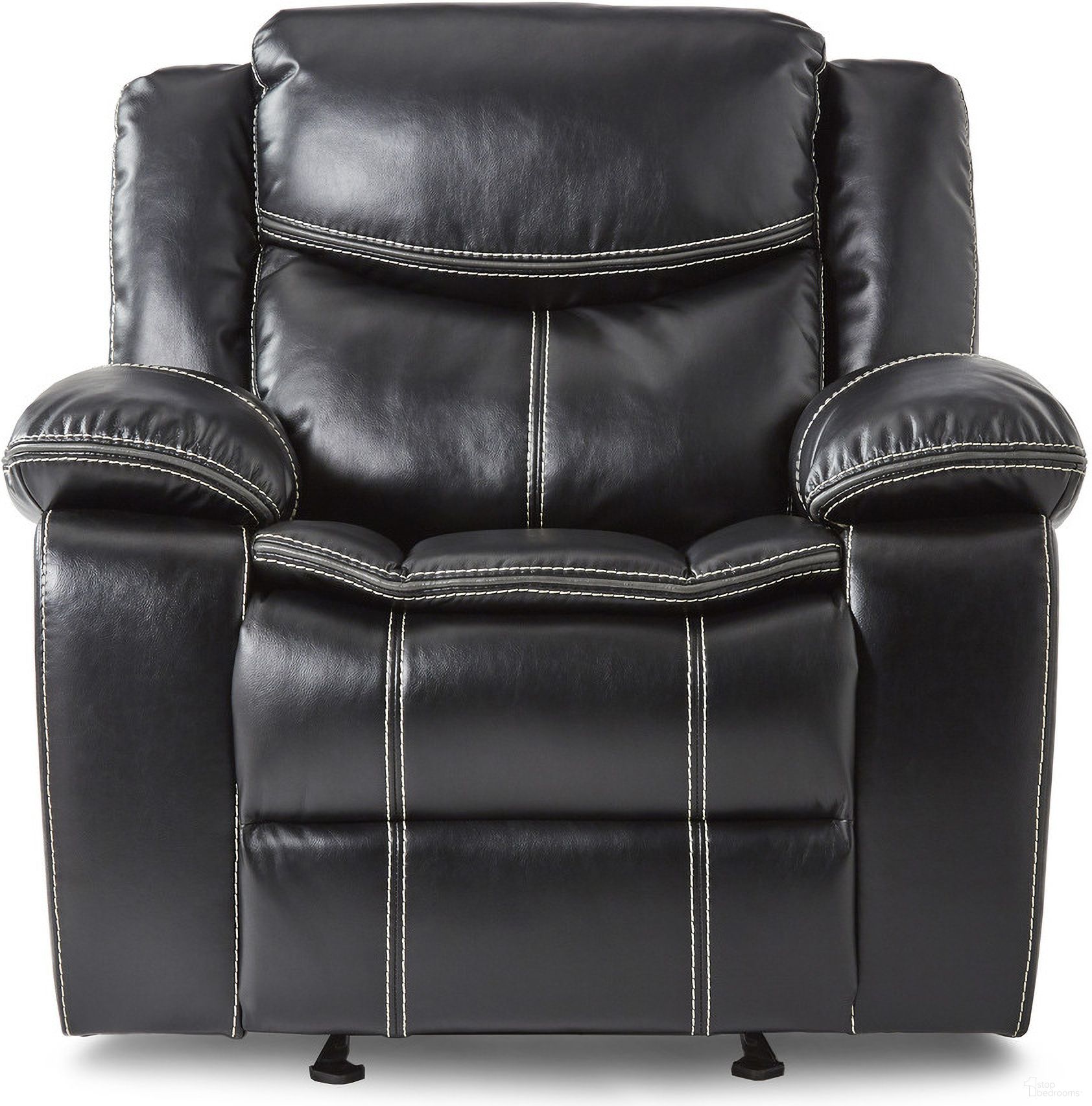 The appearance of Bastrop Glider Reclining Chair In Black designed by Homelegance in the traditional interior design. This black piece of furniture was selected by 1StopBedrooms from Bastrop Collection to add a touch of cosiness and style into your home. Sku: 8230BLK-1. Material: Faux Leather.