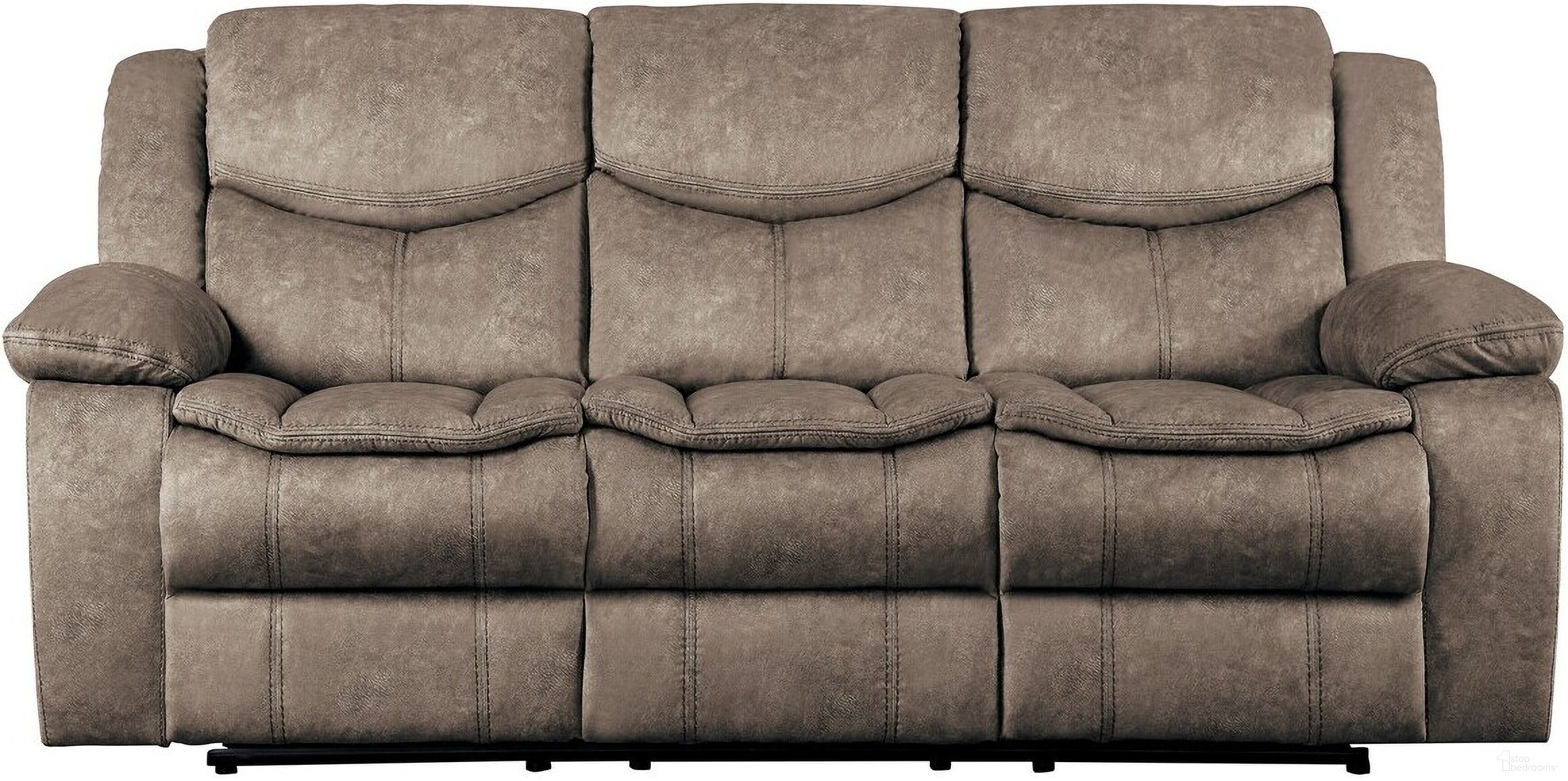 The appearance of Bastrop Double Reclining Sofa In Brown designed by Homelegance in the traditional interior design. This brown piece of furniture was selected by 1StopBedrooms from Bastrop Collection to add a touch of cosiness and style into your home. Sku: 8230FBR-3. Material: Faux Leather.