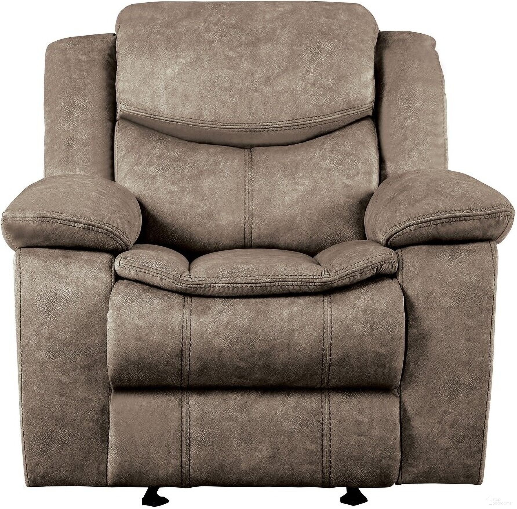 The appearance of Bastrop Microfiber Glider Reclining Chair In Brown designed by Homelegance in the traditional interior design. This brown piece of furniture was selected by 1StopBedrooms from Bastrop Collection to add a touch of cosiness and style into your home. Sku: 8230FBR-1. Material: Microfiber.