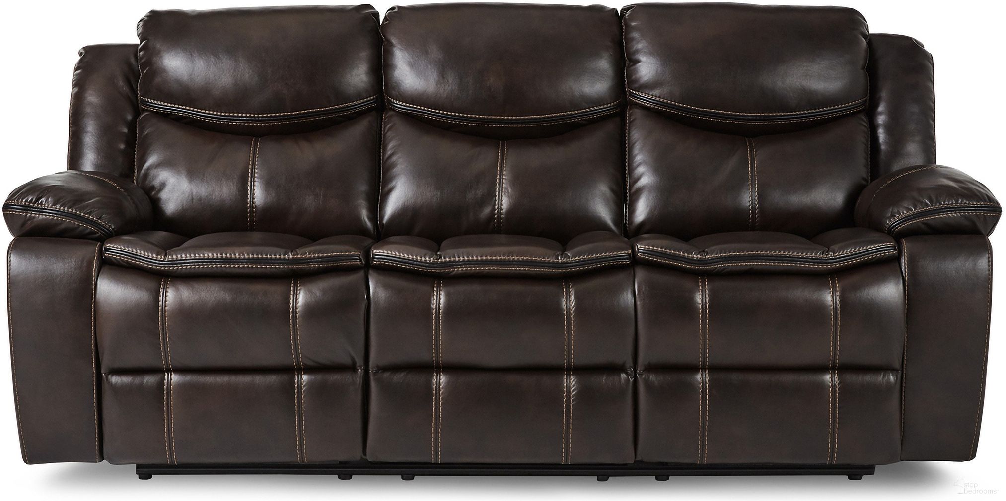 The appearance of Bastrop Brown Leather Reclining Sofa designed by Homelegance in the modern / contemporary interior design. This dark brown piece of furniture was selected by 1StopBedrooms from Bastrop Collection to add a touch of cosiness and style into your home. Sku: 8230BRW-3. Material: Leather.