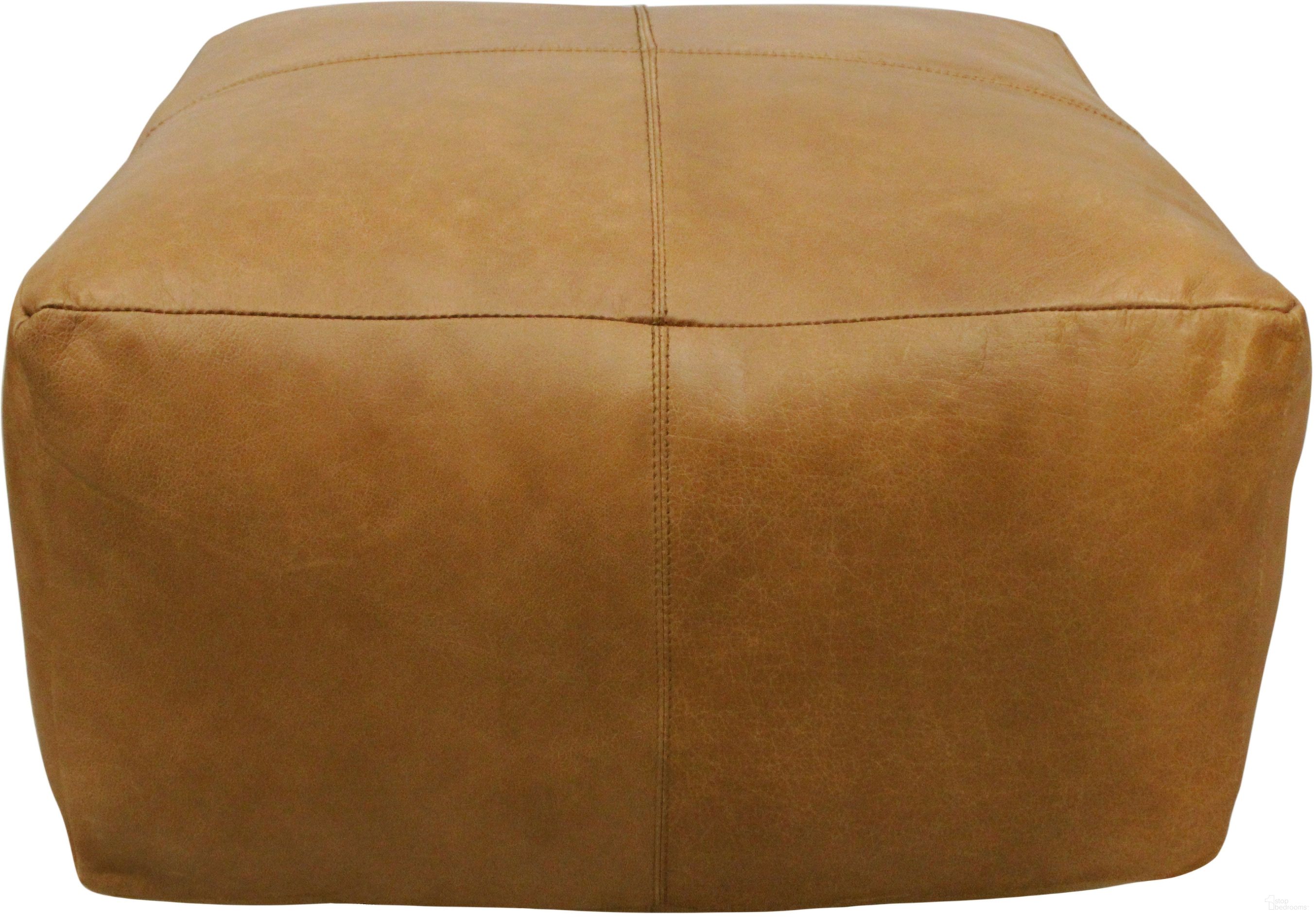 The appearance of Batton Leather Pouf In Caramel designed by Moti in the transitional interior design. This caramel piece of furniture was selected by 1StopBedrooms from Batton Collection to add a touch of cosiness and style into your home. Sku: 94010021. Material: Leather.
