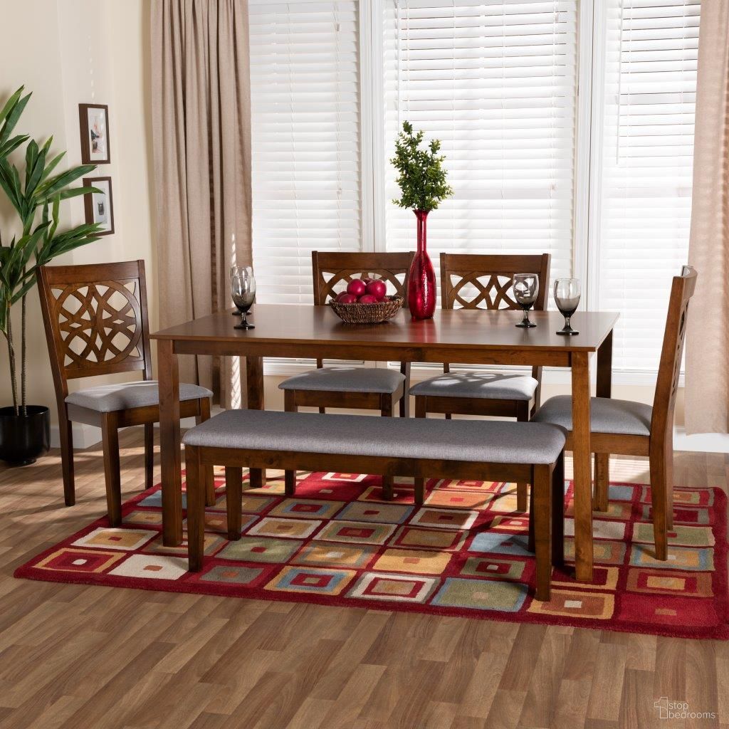 Baxton Studio Abigail Modern Grey Fabric and Walnut Brown Finished Wood 6 Piece Dining Set