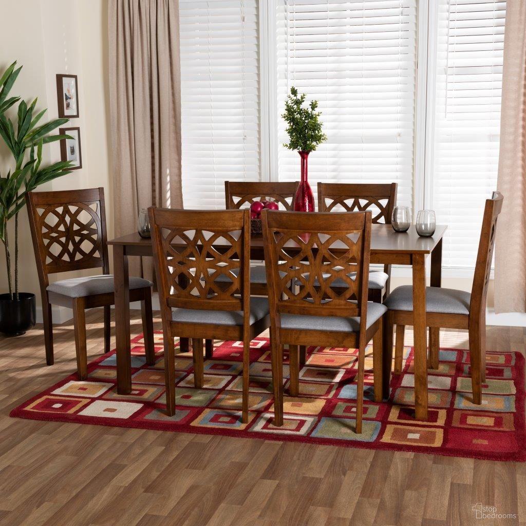 Baxton Studio Abigail Modern Grey Fabric and Walnut Brown Finished Wood 7 Piece Dining Set