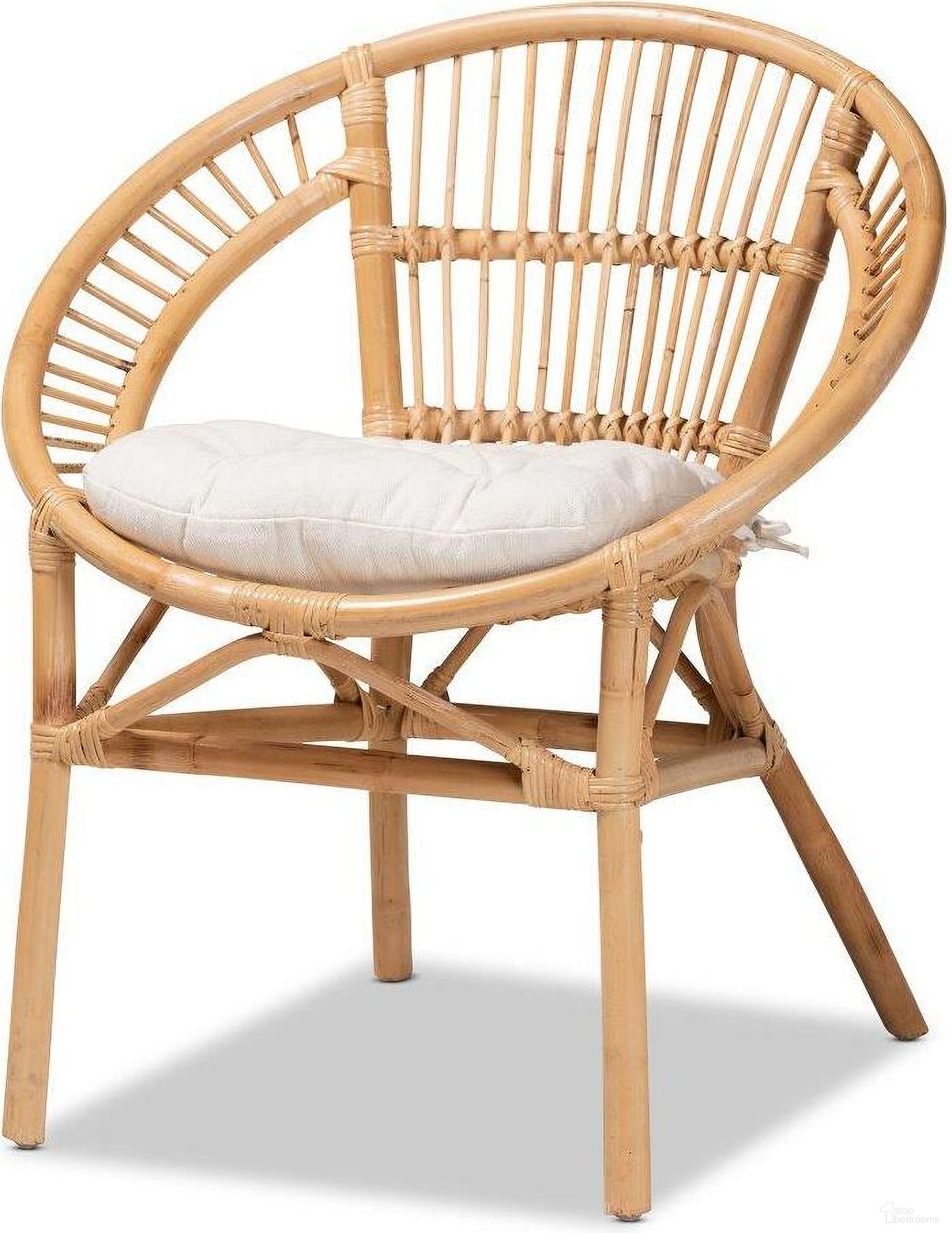 The appearance of Baxton Studio Adrina Modern Bohemian Natural Brown Rattan Dining Chair designed by Baxton Studio in the coastal interior design. This white and brown piece of furniture was selected by 1StopBedrooms from Adrina Collection to add a touch of cosiness and style into your home. Sku: DC810-Rattan-DC. Material: Natural Rattan. Chair Type: Arm Chair.