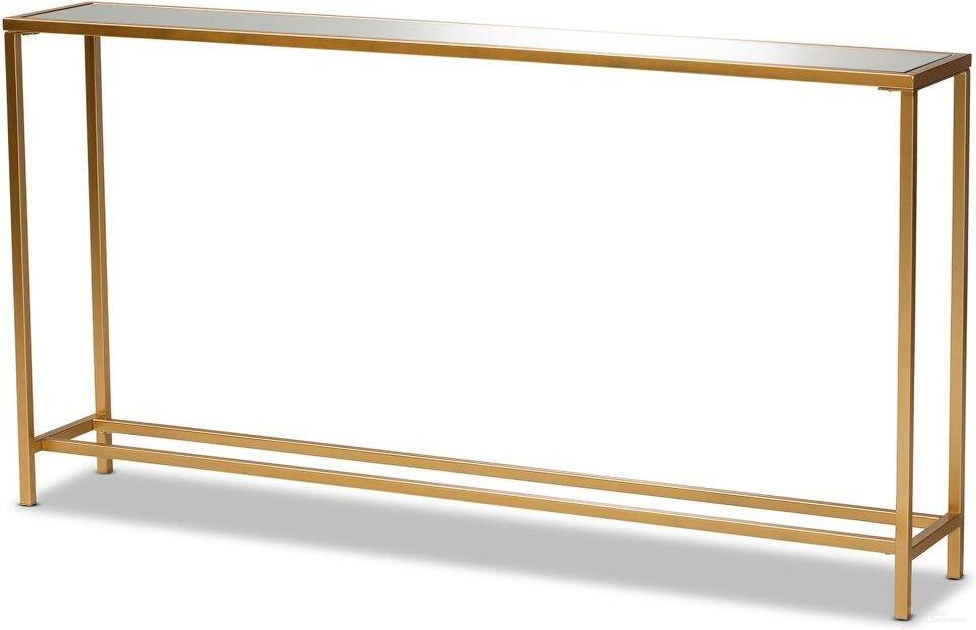 The appearance of Baxton Studio Alessa Modern And Contemporary Glam Gold Finished Metal And Mirrored Glass Console Table designed by Baxton Studio in the modern / contemporary interior design. This gold piece of furniture was selected by 1StopBedrooms from Alessa Collection to add a touch of cosiness and style into your home. Sku: JY20A254-Gold-Console. Material: Iron.