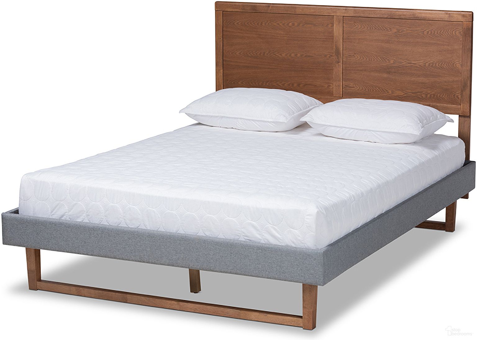 The appearance of Baxton Studio Allegra Mid-Century Modern Dark Grey Fabric Upholstered and Ash Walnut Brown Finished Wood Queen Size Platform Bed designed by Baxton Studio in the transitional interior design. This walnut and dark gray piece of furniture was selected by 1StopBedrooms from Allegra Collection to add a touch of cosiness and style into your home. Sku: Allegra-Dark Grey/Ash Walnut-Queen. Bed Type: Platform Bed. Material: Polyester. Bed Size: Queen.