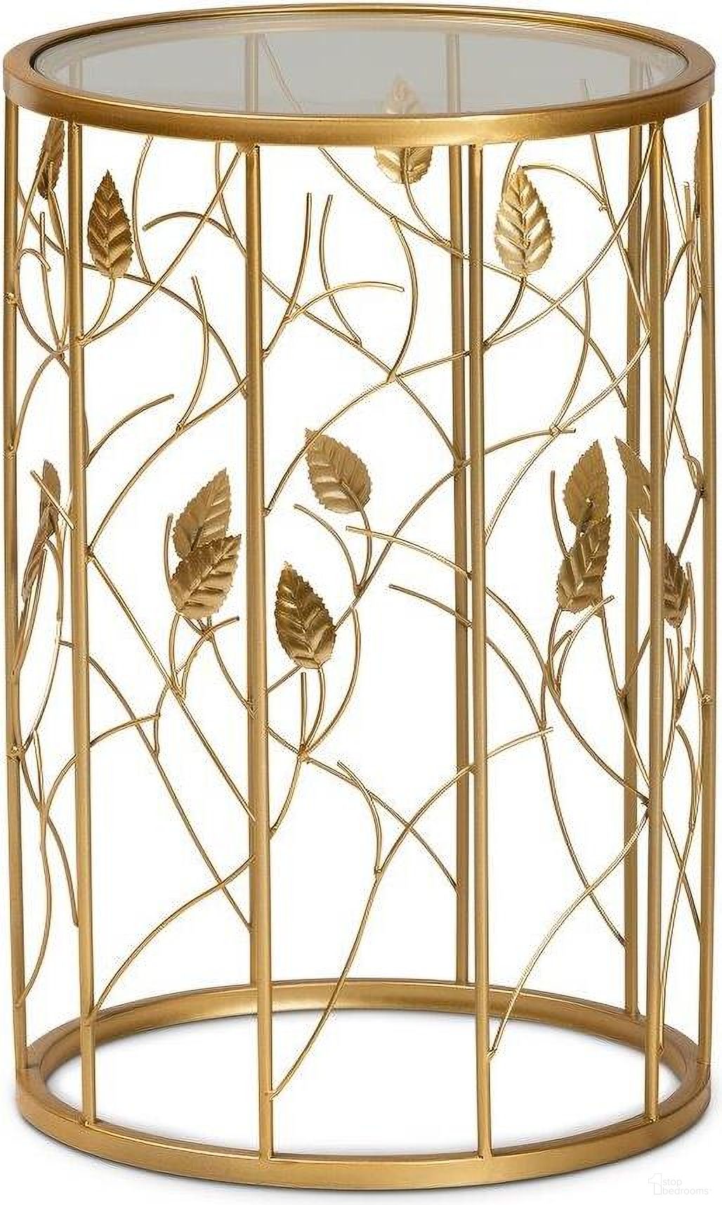 The appearance of Baxton Studio Anaya Modern And Contemporary Glam Brushed Gold Finished Metal And Glass Leaf Accent End Table designed by Baxton Studio in the modern / contemporary interior design. This gold piece of furniture  was selected by 1StopBedrooms from Anaya Collection to add a touch of cosiness and style into your home. Sku: JY20A251-Gold-ET. Material: Iron.