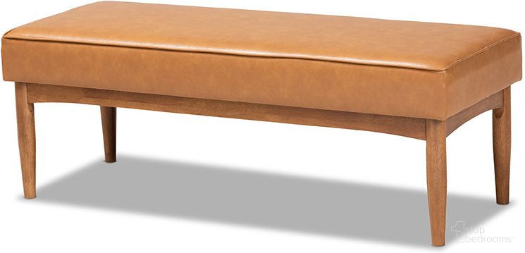 Baxton Studio Arvid Mid-Century Modern Tan Faux Leather Upholstered and Walnut Brown Finished Wood Dining Bench