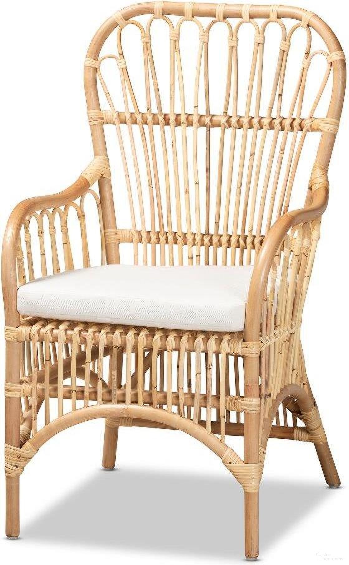 The appearance of Baxton Studio Aya Modern And Contemporary Natural Finished Rattan Armchair designed by Baxton Studio in the modern / contemporary interior design. This natural and white piece of furniture was selected by 1StopBedrooms from Aya Collection to add a touch of cosiness and style into your home. Sku: Aya-Natural-CC. Material: Rattan.