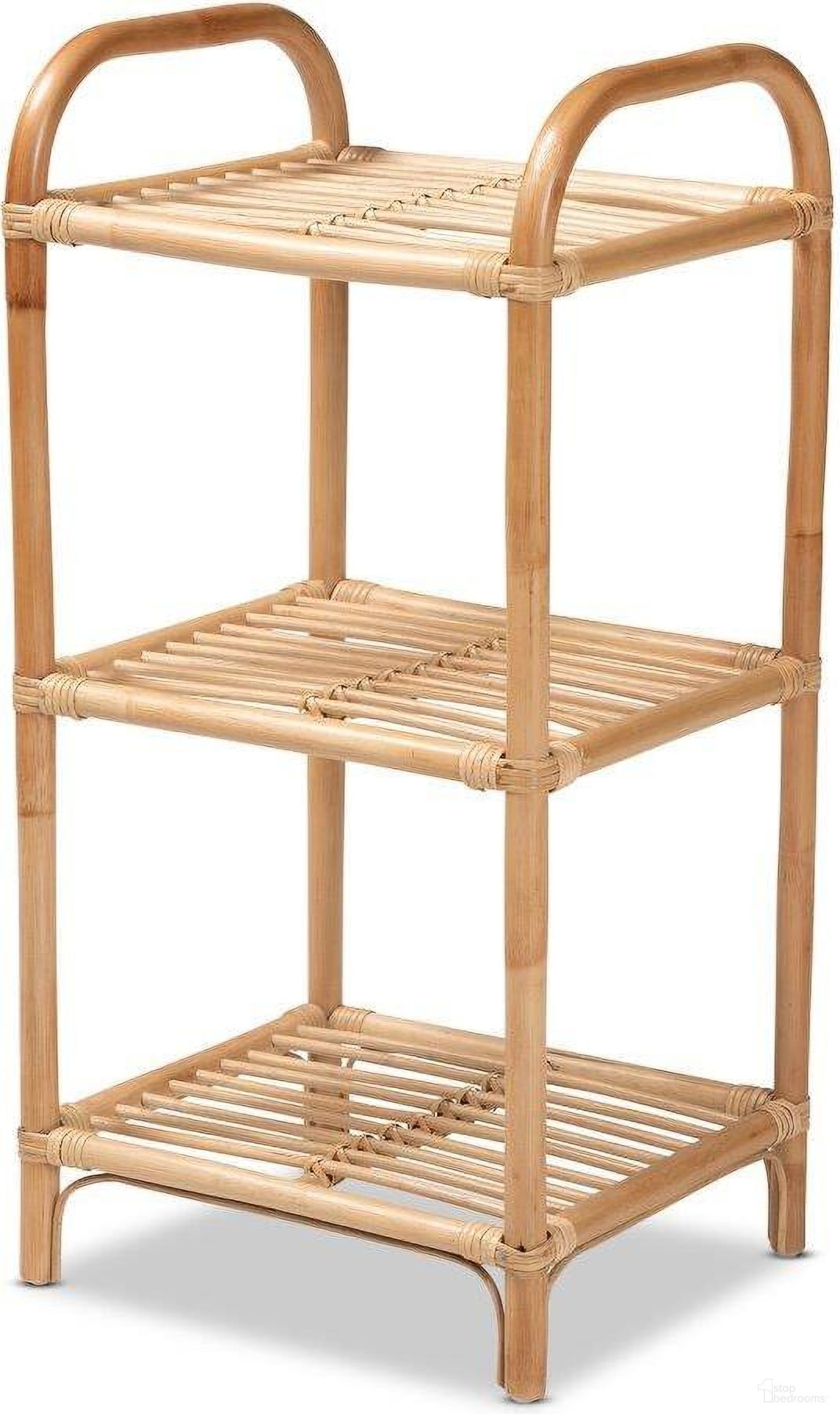 Baxton Studio Barras Modern Bohemian Natural Brown Finished Rattan 3-Tier Display Shelf