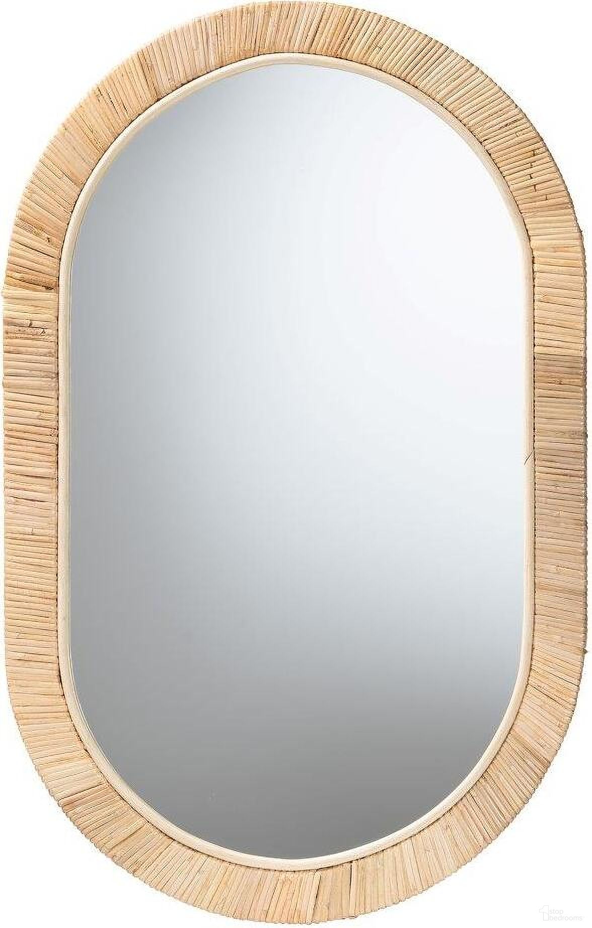 Baxton Studio Bella Modern Bohemian Natural Brown Mahogany Wood and Natural Rattan Oval Mirror