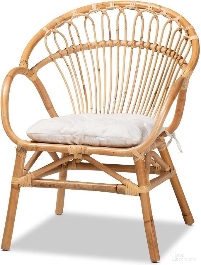 The appearance of Baxton Studio Benicia Modern Bohemian Natural Brown Rattan Dining Chair designed by Baxton Studio in the coastal interior design. This white and brown piece of furniture was selected by 1StopBedrooms from Benicia Collection to add a touch of cosiness and style into your home. Sku: DC818-Rattan-DC. Material: Natural Rattan. Chair Type: Arm Chair.