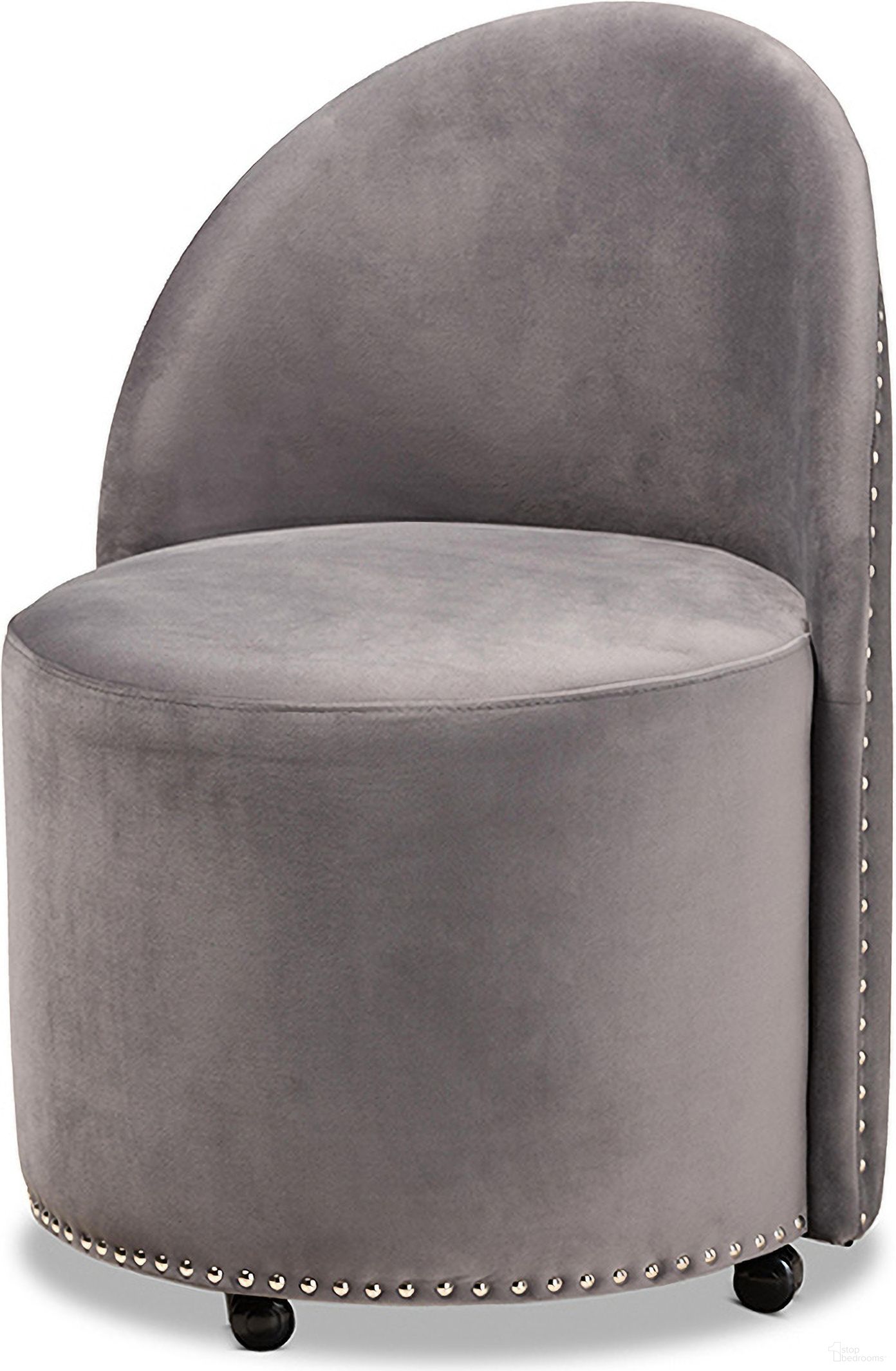 The appearance of Baxton Studio Bethel Glam and Luxe Grey Velvet Fabric Upholstered Rolling Accent Chair designed by Baxton Studio in the glam interior design. This gray piece of furniture  was selected by 1StopBedrooms from Bethel Collection to add a touch of cosiness and style into your home. Sku: WS-52226-Grey Velvet-CC. Material: Velvet.