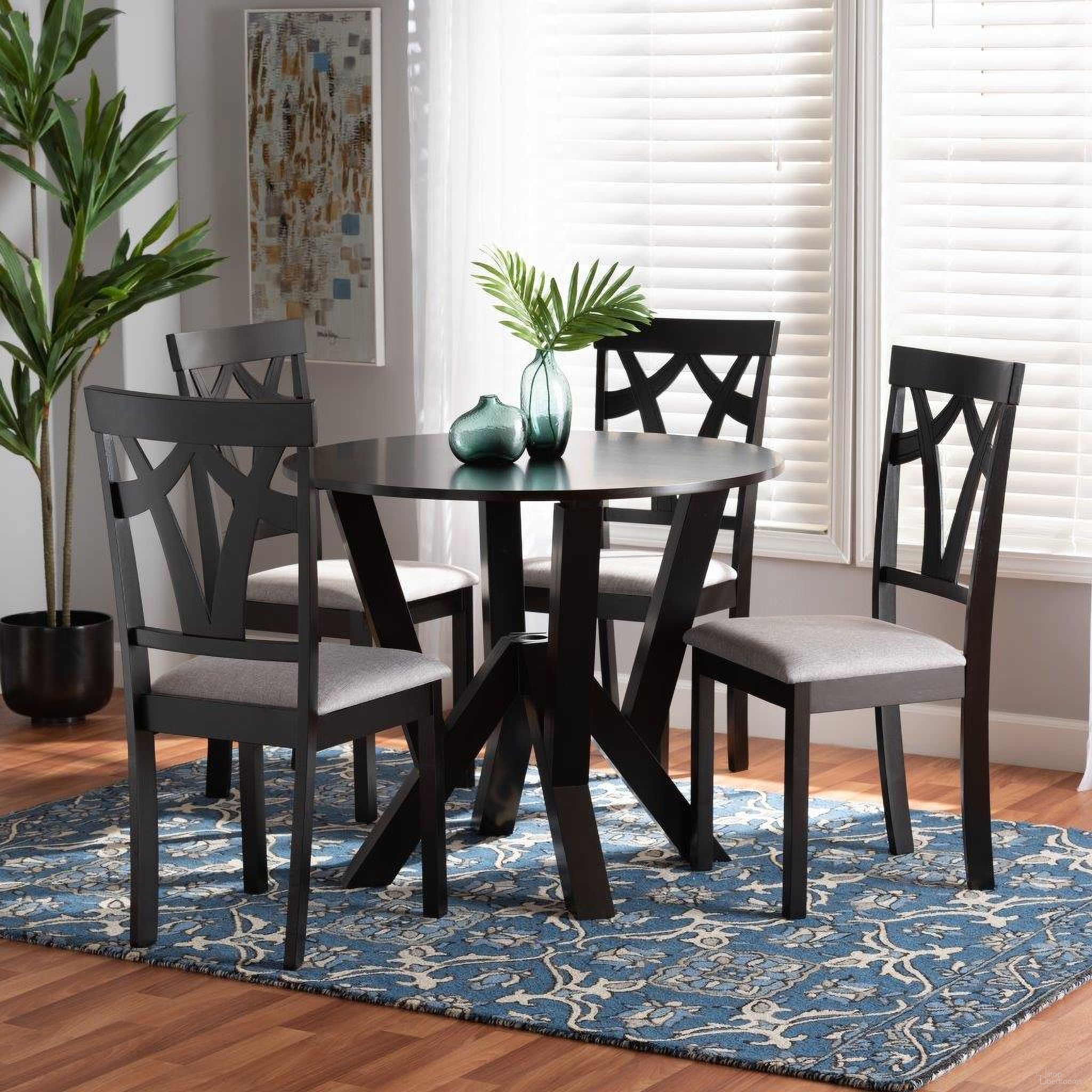 Baxton Studio Branca Modern and Contemporary Grey Fabric Upholstered and Dark Brown Finished Wood 5-Piece Dining Set