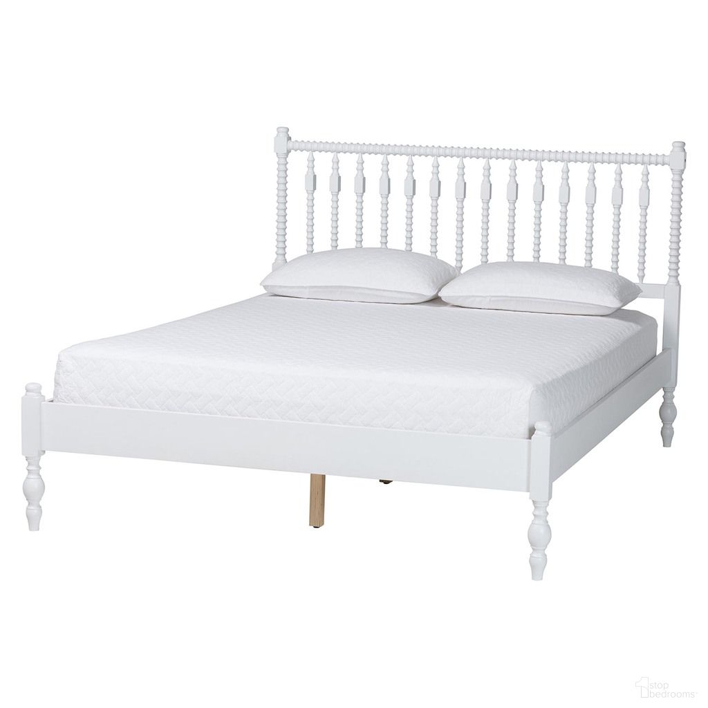 The appearance of Baxton Studio Callison Spindle Full Platform Bed In White designed by Baxton Studio in the country / farmhouse interior design. This white piece of furniture was selected by 1StopBedrooms from Callison Collection to add a touch of cosiness and style into your home. Sku: MG0259-White-Full. Bed Type: Platform Bed. Bed Size: Full. Material: Solid Rubberwood.