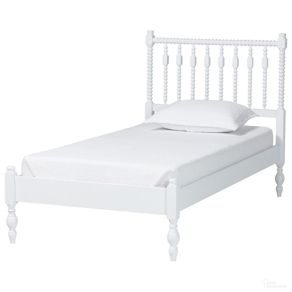 The appearance of Baxton Studio Callison Spindle Twin Platform Bed In White designed by Baxton Studio in the country / farmhouse interior design. This white piece of furniture  was selected by 1StopBedrooms from Callison Collection to add a touch of cosiness and style into your home. Sku: MG0259-White-Twin. Bed Type: Platform Bed. Bed Size: Twin. Material: Solid Rubberwood.
