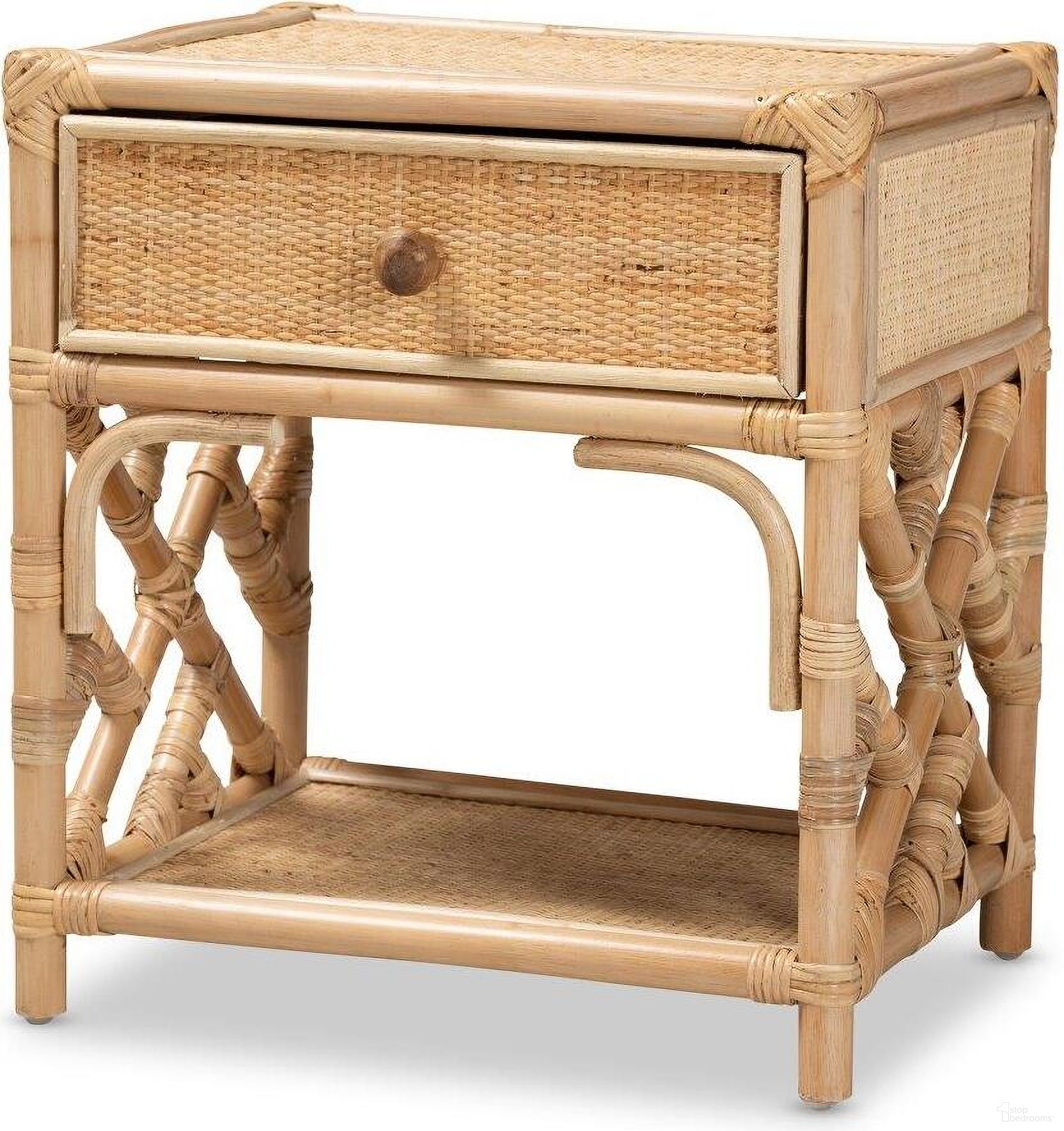 Baxton Studio Camara Modern Bohemian Natural Brown Rattan 1-Drawer Nightstand