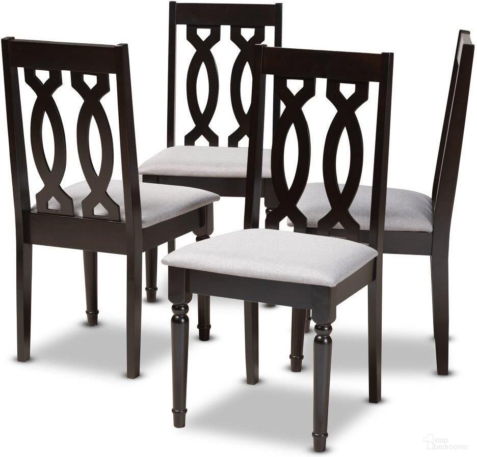The appearance of Baxton Studio Cherese Modern And Contemporary Grey Fabric Upholstered Espresso Brown Finished Wood Dining Chair Set Of 4 designed by Baxton Studio in the modern / contemporary interior design. This espresso piece of furniture  was selected by 1StopBedrooms from Cherese Collection to add a touch of cosiness and style into your home. Sku: RH334C-Grey/Dark Brown-DC-4PK. Material: Rubberwood. Chair Type: Side Chair.