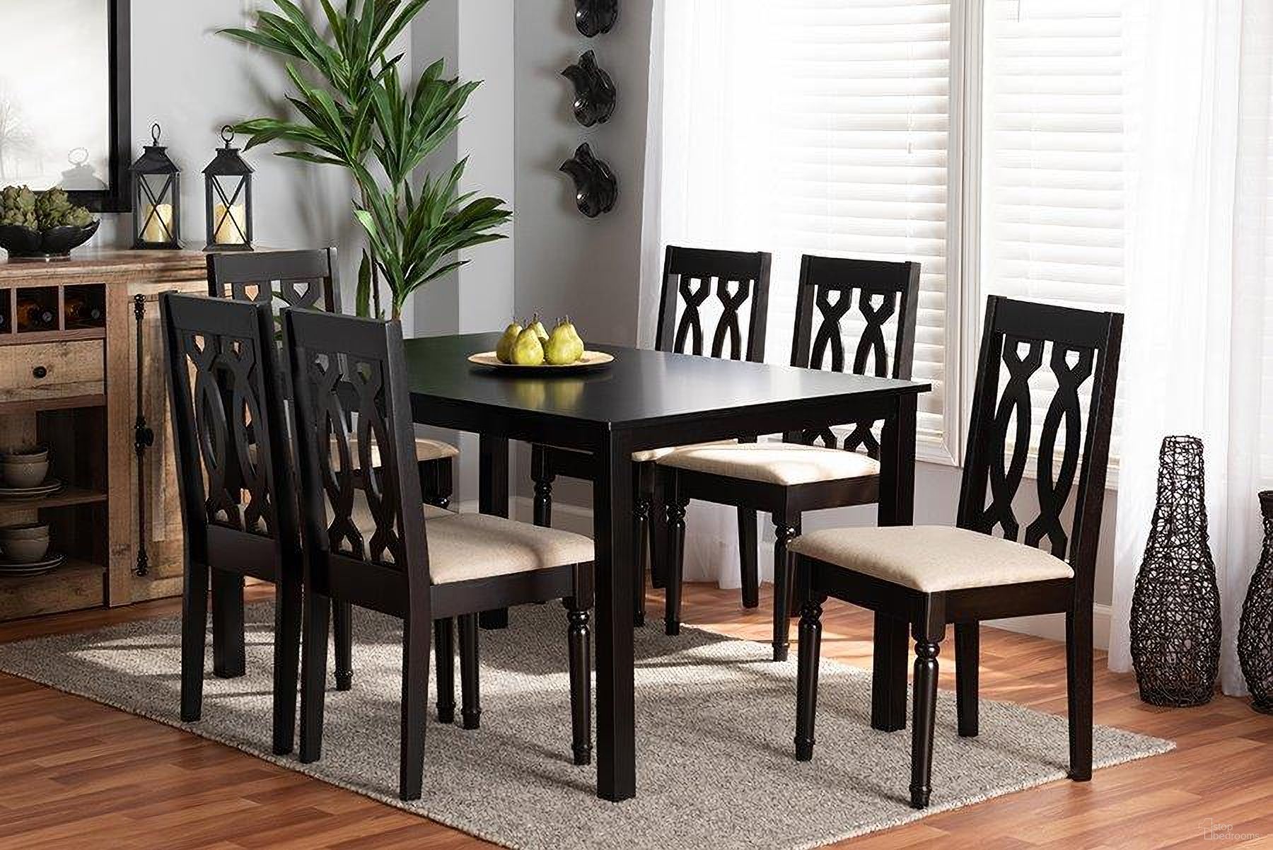 The appearance of Baxton Studio Cherese Modern and Contemporary Sand Fabric Upholstered and Dark Brown Finished Wood 7-Piece Dining Set designed by Baxton Studio in the modern / contemporary interior design. This sand and dark brown piece of furniture was selected by 1StopBedrooms from Cherese Collection to add a touch of cosiness and style into your home. Sku: RH334C-Sand/Dark Brown-7PC Dining Set. Material: Wood.