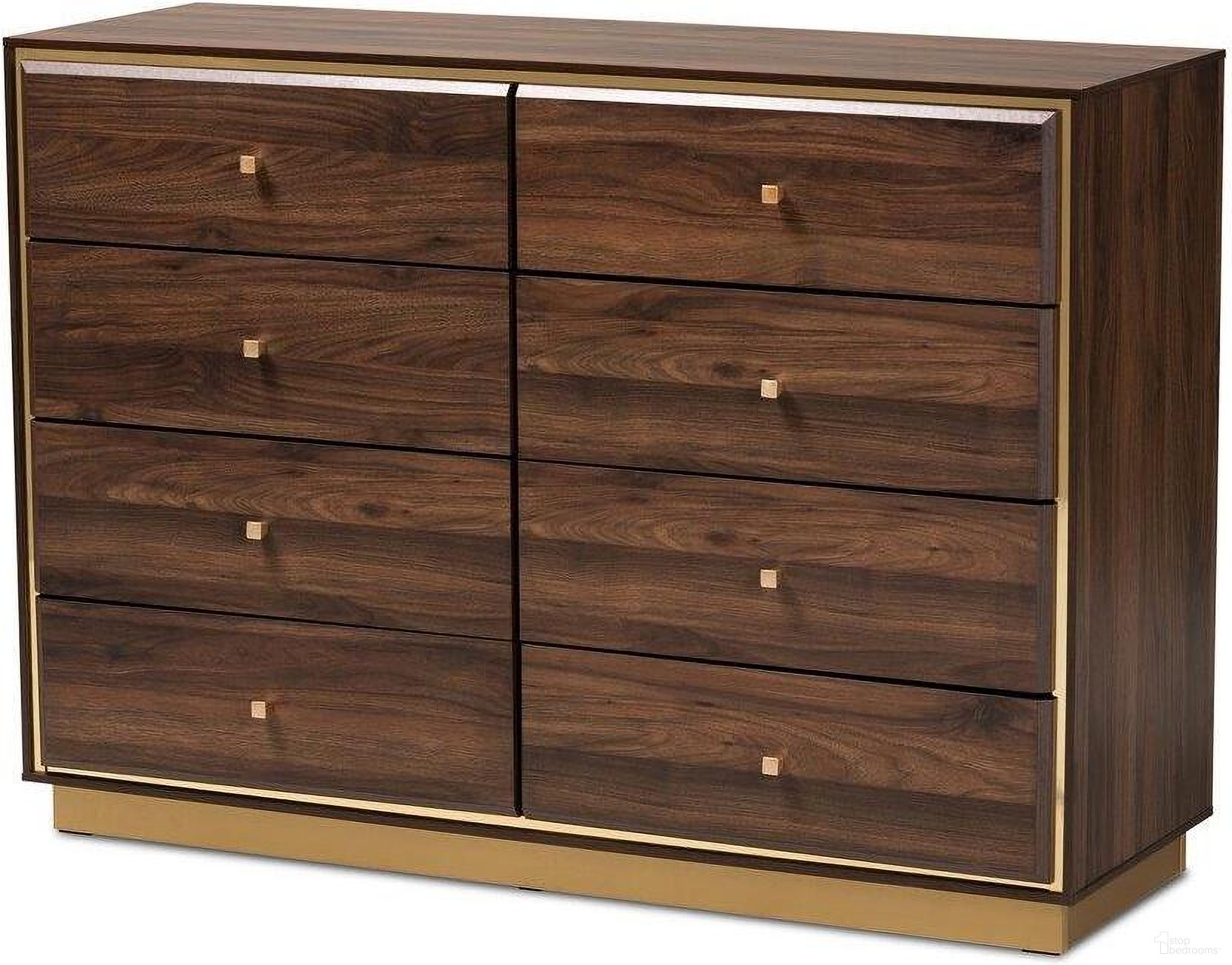 Baxton Studio Cormac Modern and Contemporary Walnut Brown Finished Wood and Gold Metal 8-Drawer Dresser