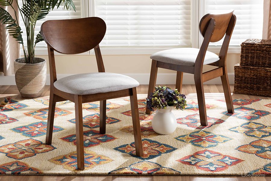 Baxton Studio Damara Mid-Century Modern Grey Fabric Upholstered And Walnut Brown Finished Wood 2-Piece Dining Chair Set