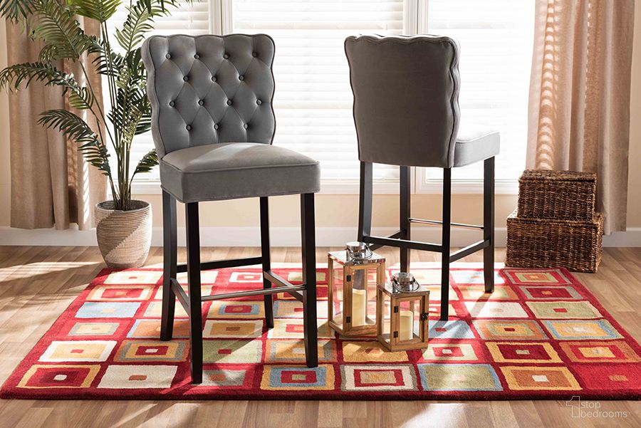 The appearance of Baxton Studio Daphne Modern And Contemporary Dark Grey Velvet Fabric Upholstered And Dark Brown Finished Wood 2-Piece Bar Stool Set designed by Baxton Studio in the modern / contemporary interior design. This dark grey piece of furniture was selected by 1StopBedrooms from Daphne Collection to add a touch of cosiness and style into your home. Sku: BBT5409B-Dark Grey/Wenge-BS. Material: MDF.