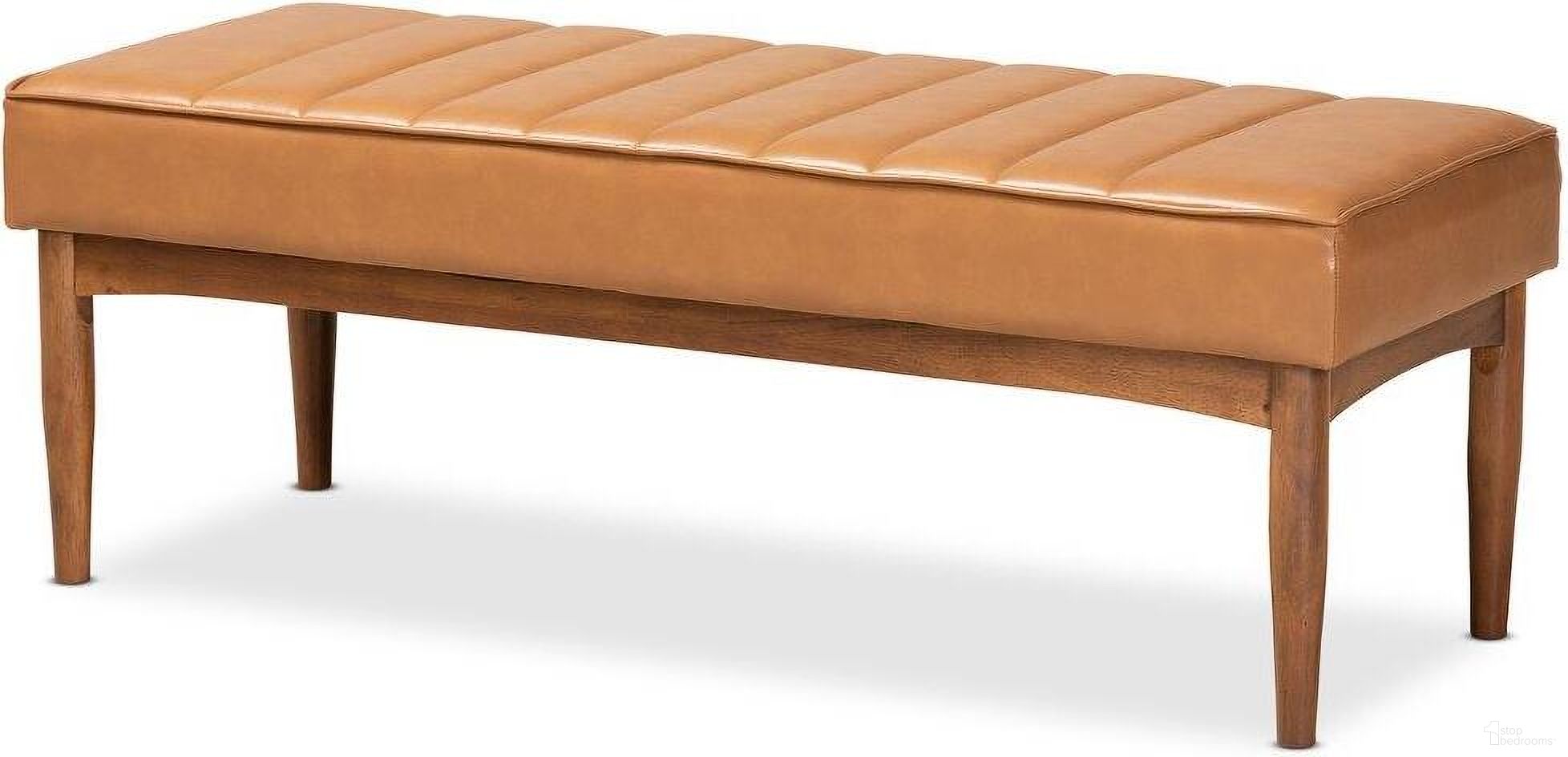 Baxton Studio Daymond Mid-Century Modern Tan Faux Leather Upholstered And Walnut Brown Finished Wood Dining Bench