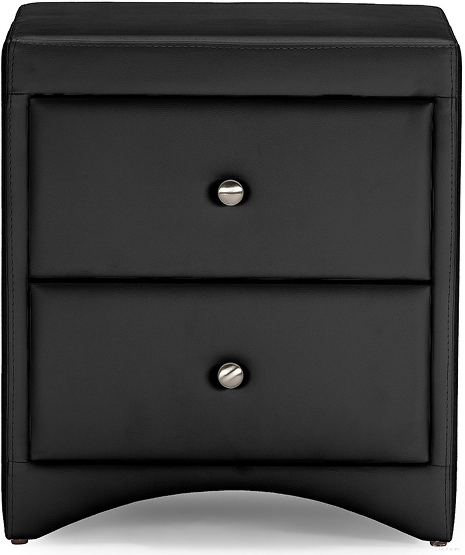 The appearance of Baxton Studio Dorian Black Faux Leather Upholstered Modern Nightstand designed by Baxton Studio in the modern / contemporary interior design. This black piece of furniture  was selected by 1StopBedrooms from Dorian Collection to add a touch of cosiness and style into your home. Sku: BBT3106-Black-NS. Material: Wood.