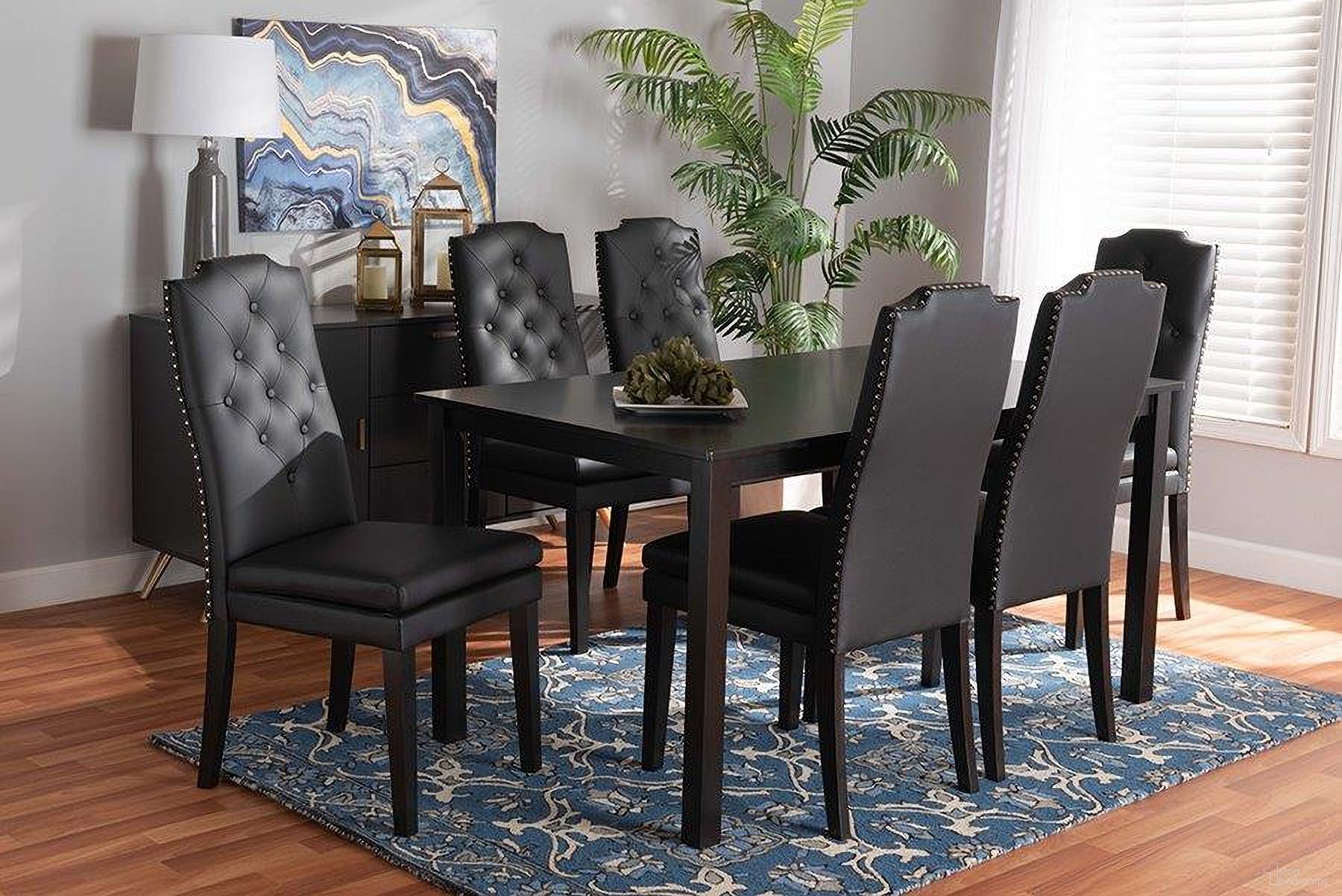The appearance of Baxton Studio Dylin Modern and Contemporary Black Faux Leather Upholstered and Dark Brown Finished Wood 7-Piece Dining Set designed by Baxton Studio in the modern / contemporary interior design. This black and brown piece of furniture was selected by 1StopBedrooms from Dylin Collection to add a touch of cosiness and style into your home. Sku: BBT5158-Black/Dark Brown-7PC Dining Set. Material: MDF.