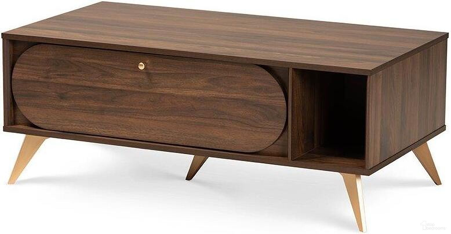Baxton Studio Edel Mid-Century Modern Walnut Brown and Gold Finished Wood Coffee Table