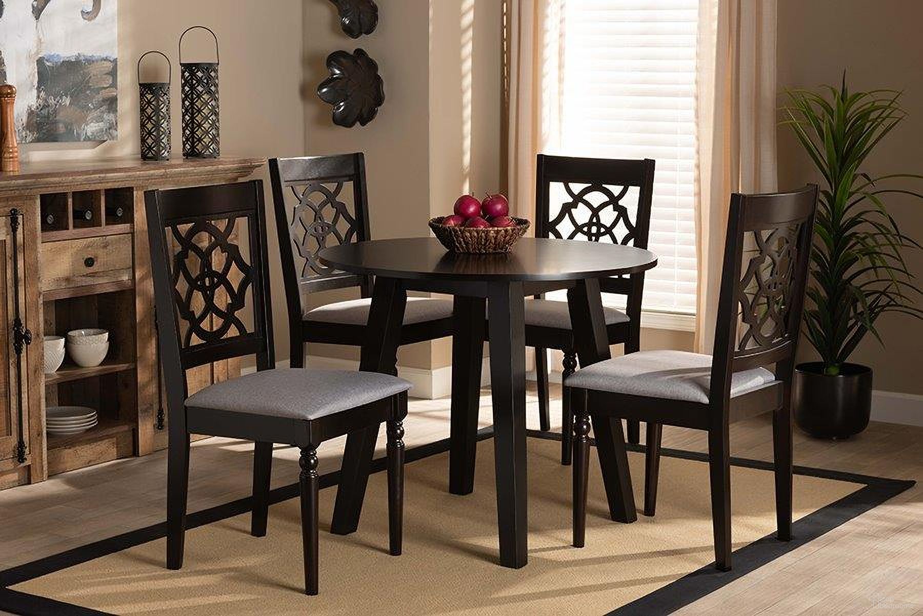 Baxton Studio Eliza Modern and Contemporary Grey Fabric Upholstered and Walnut Brown Finished Wood 5-Piece Dining Set