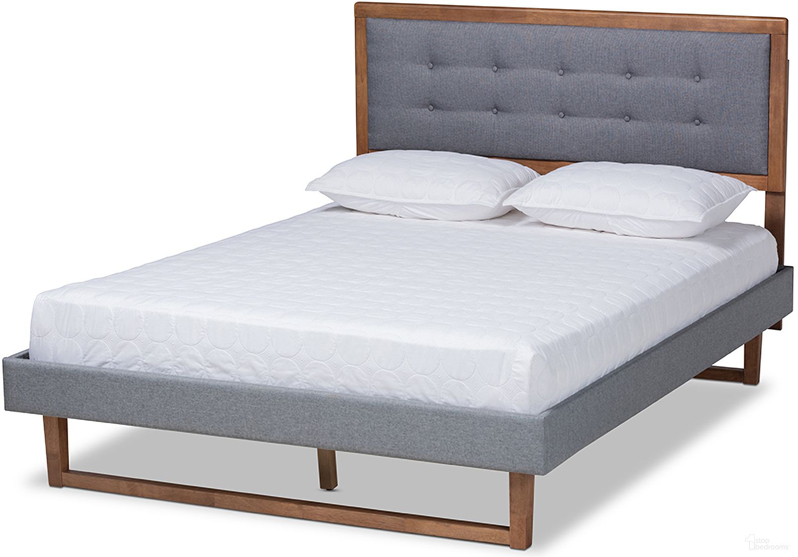 The appearance of Baxton Studio Emele Modern Transitional Dark Grey Fabric Upholstered and Ash Walnut Brown Finished Wood Queen Size Platform Bed designed by Baxton Studio in the transitional interior design. This walnut and dark gray piece of furniture was selected by 1StopBedrooms from Emele Collection to add a touch of cosiness and style into your home. Sku: Emele-Dark Grey/Ash Walnut-Queen. Bed Type: Platform Bed. Material: Polyester. Bed Size: Queen.