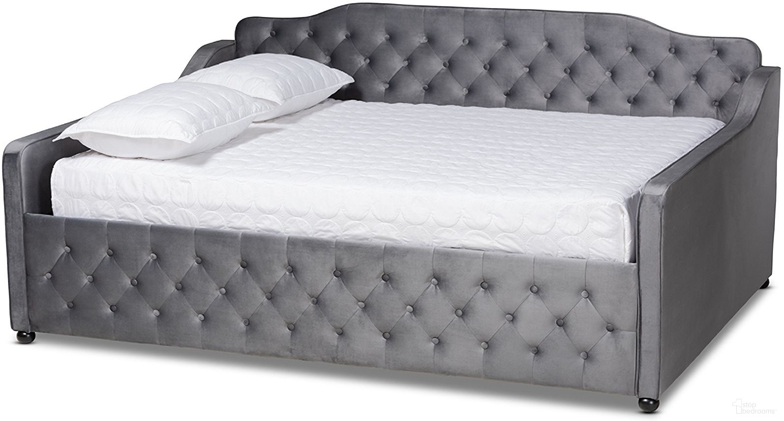 The appearance of Baxton Studio Freda Transitional and Contemporary Grey Velvet Fabric Upholstered and Button Tufted Full Size Daybed designed by Baxton Studio in the transitional interior design. This grey piece of furniture was selected by 1StopBedrooms from Freda Collection to add a touch of cosiness and style into your home. Sku: Freda-Grey Velvet-Daybed-Full. Bed Type: Daybed. Material: Polyester. Bed Size: Full.