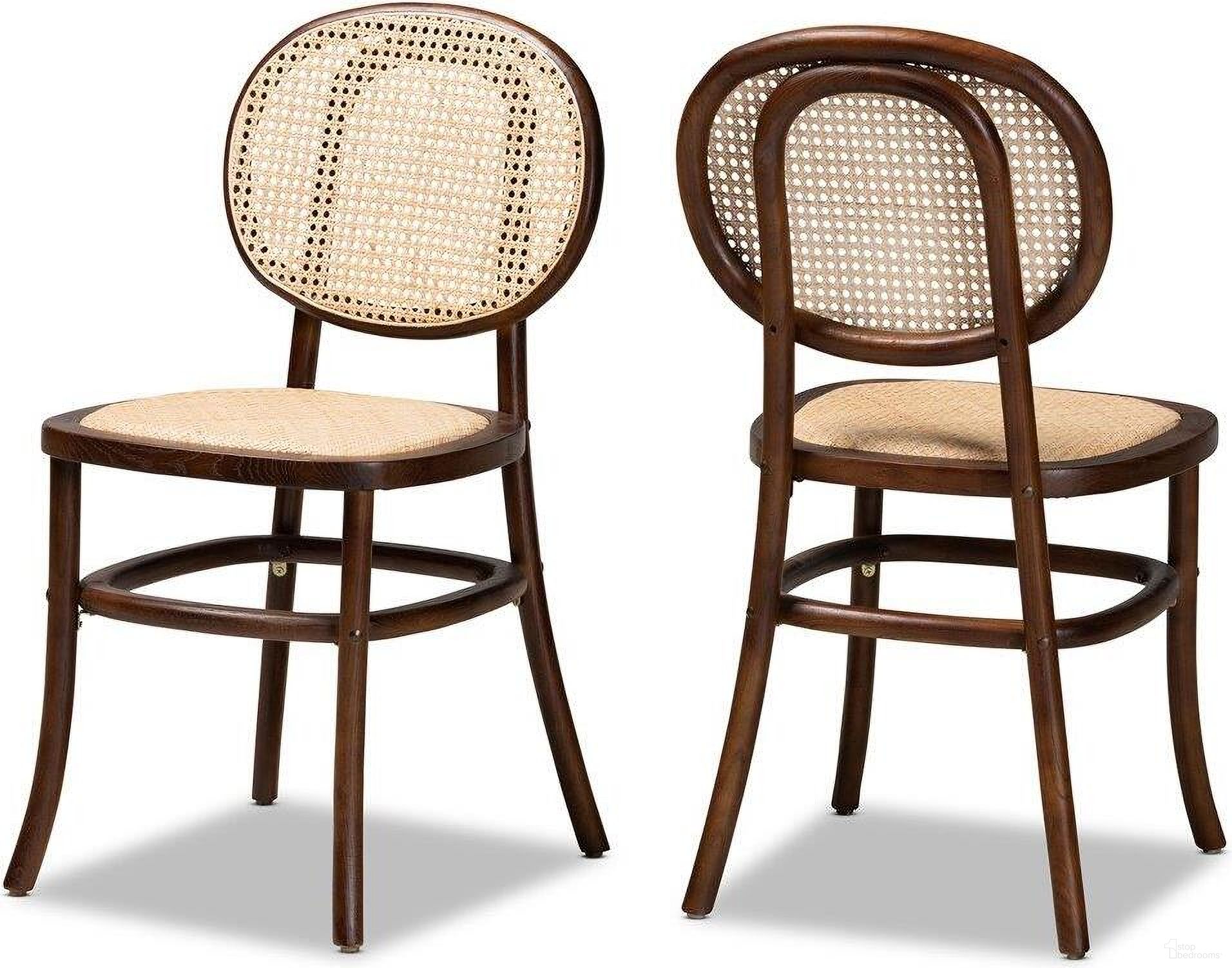 The appearance of Baxton Studio Garold Mid-Century Modern Brown Woven Rattan And Walnut Brown Wood 2-Piece Cane Dining Chair Set designed by Baxton Studio in the transitional interior design. This walnut brown piece of furniture  was selected by 1StopBedrooms from Garold Collection to add a touch of cosiness and style into your home. Sku: C19-Walnut-Beechwood/Rattan-DC. Material: Wood. Chair Type: Side Chair.