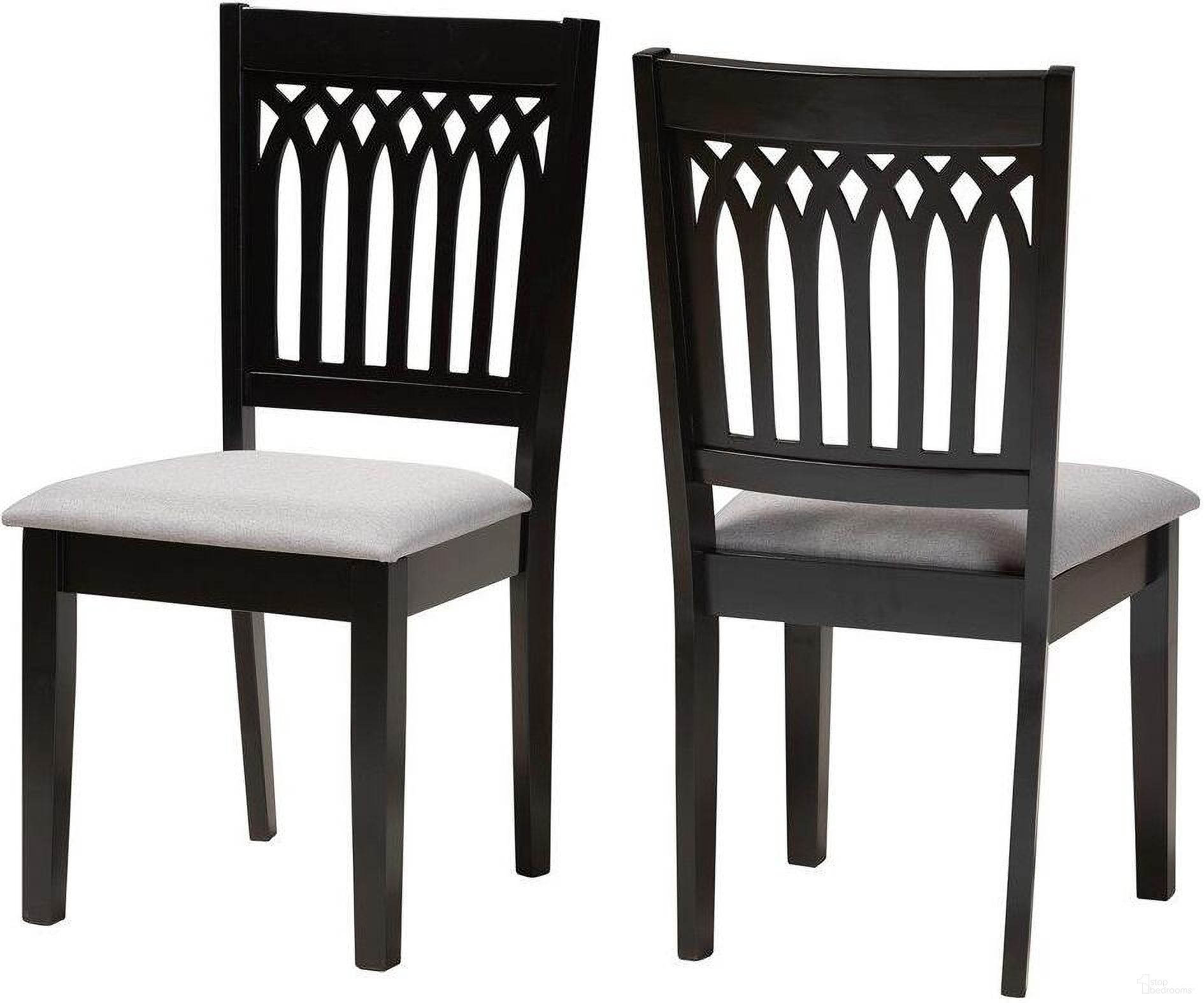 Baxton Studio Genesis Modern Grey Fabric and Dark Brown Finished Wood 2 Piece Dining Chair Set