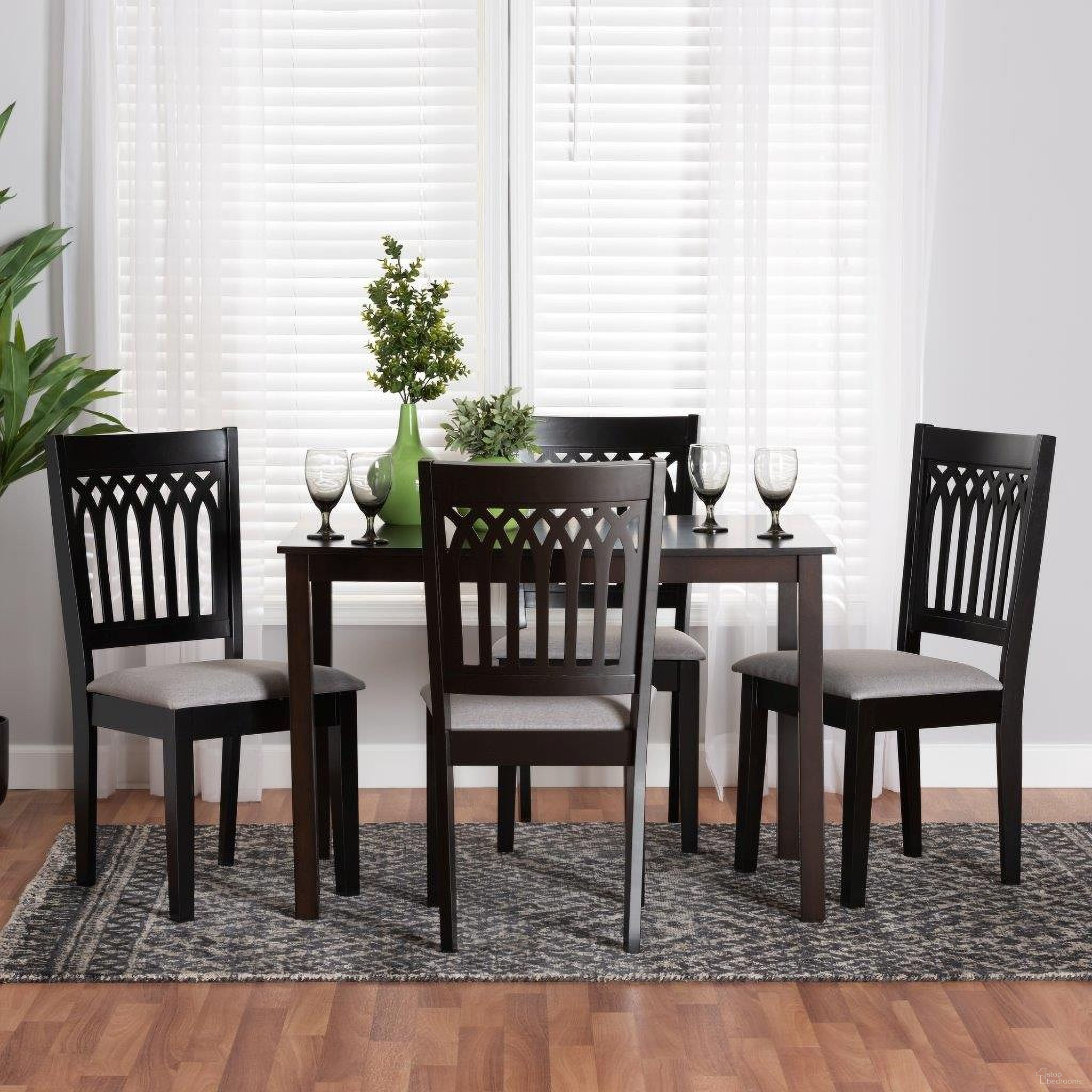 Baxton Studio Genesis Modern Grey Fabric and Dark Brown Finished Wood 5 Piece Dining Set