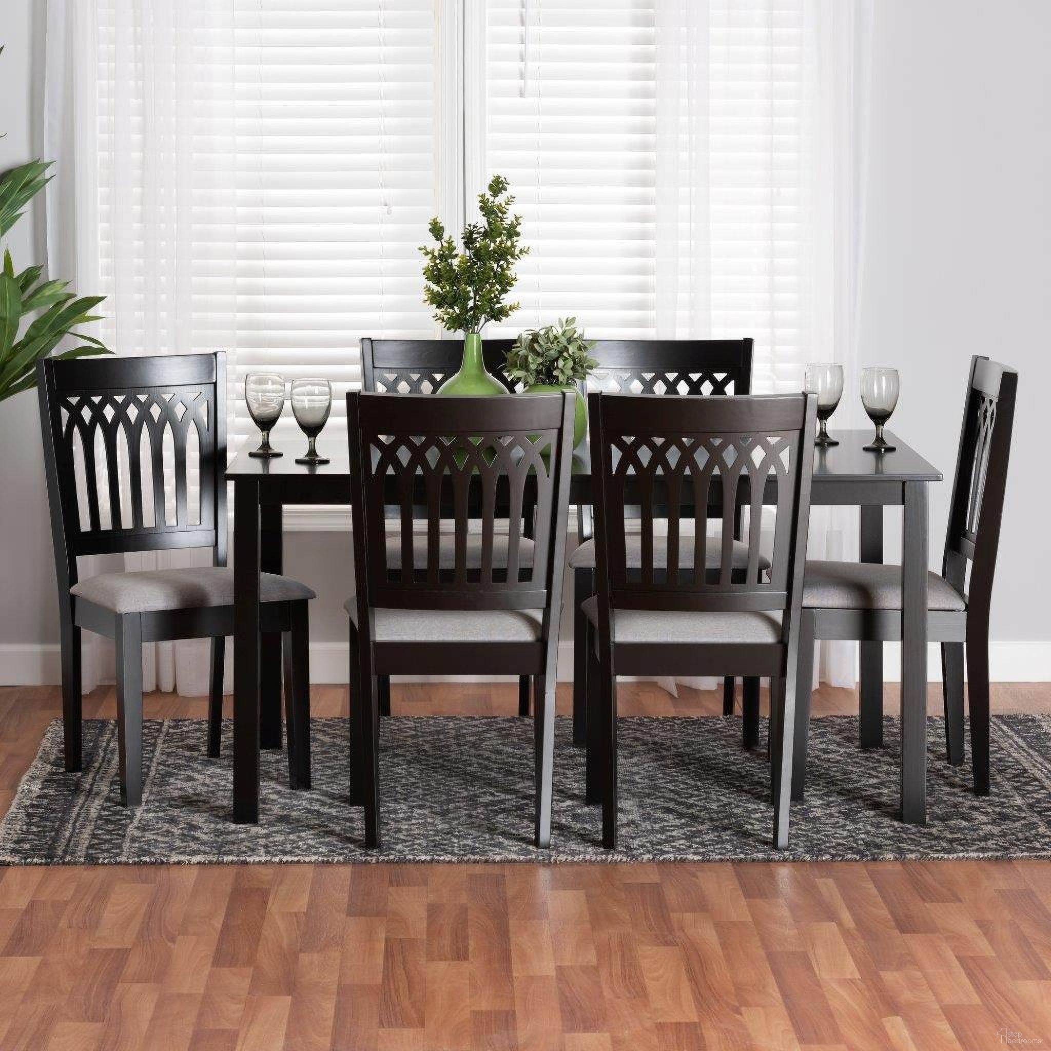 Baxton Studio Genesis Modern Grey Fabric and Dark Brown Finished Wood 7 Piece Dining Set