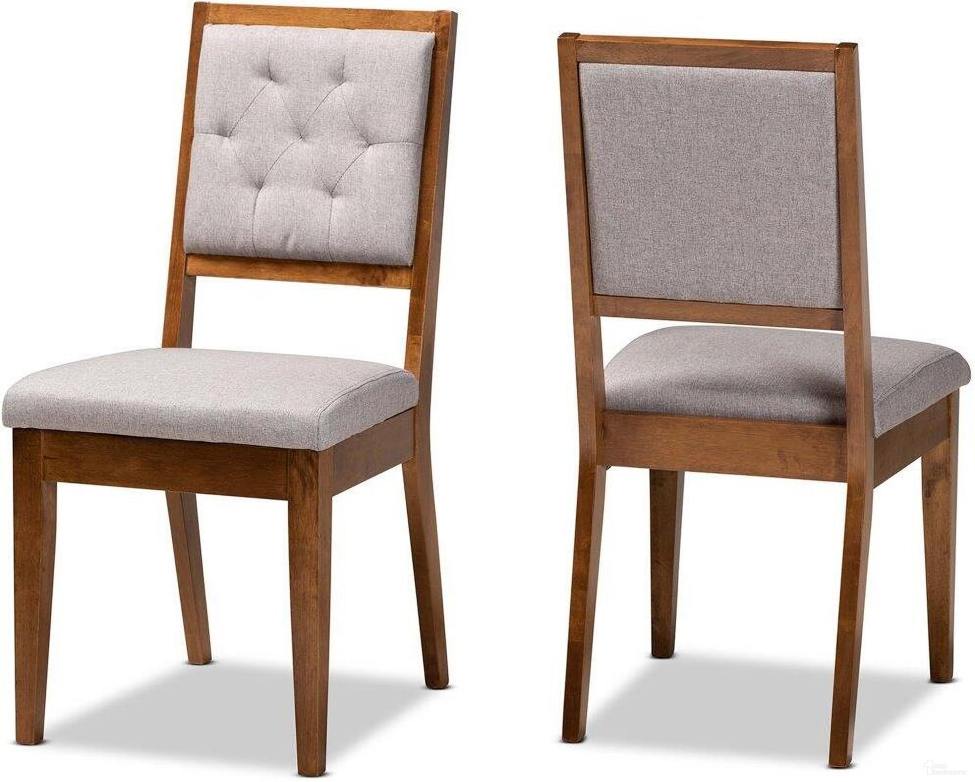 The appearance of Baxton Studio Gideon Modern And Contemporary Grey Fabric Upholstered And Walnut Brown Finished Wood 2-Piece Dining Chair Set designed by Baxton Studio in the modern / contemporary interior design. This walnut brown piece of furniture was selected by 1StopBedrooms from Gideon Collection to add a touch of cosiness and style into your home. Sku: RH2083C-Grey/Walnut-DC-2PK. Material: Wood. Chair Type: Side Chair.