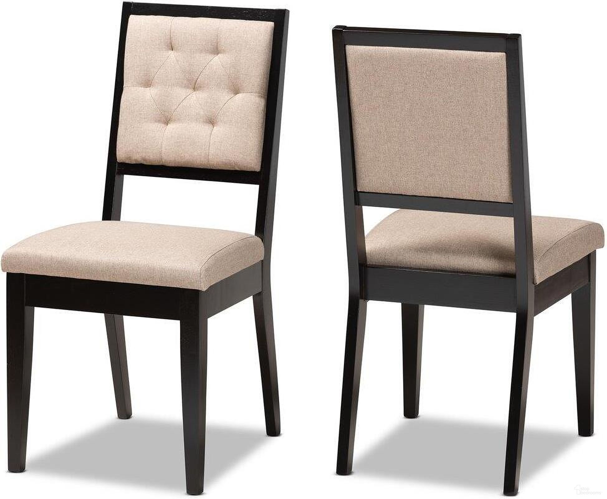 The appearance of Baxton Studio Gideon Modern And Contemporary Sand Fabric Upholstered And Dark Brown Finished Wood 2-Piece Dining Chair Set designed by Baxton Studio in the modern / contemporary interior design. This dark brown piece of furniture  was selected by 1StopBedrooms from Gideon Collection to add a touch of cosiness and style into your home. Sku: RH2083C-Sand/Dark Brown-DC-2PK. Material: Wood. Chair Type: Side Chair.