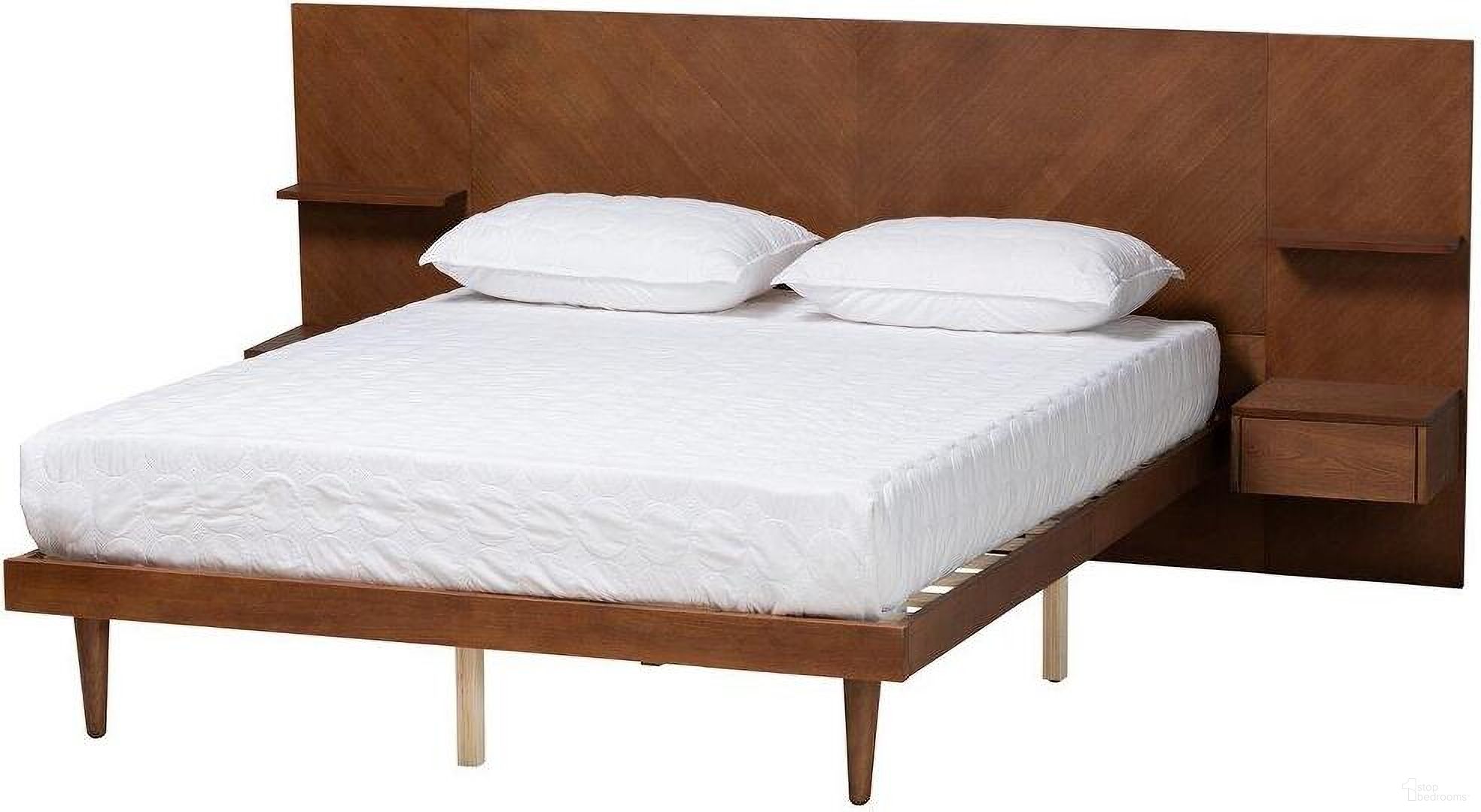 Baxton Studio Graham Mid Century Modern Transitional Ash Walnut Finished Wood Queen Size Platform Storage Bed with Built In Nightstands