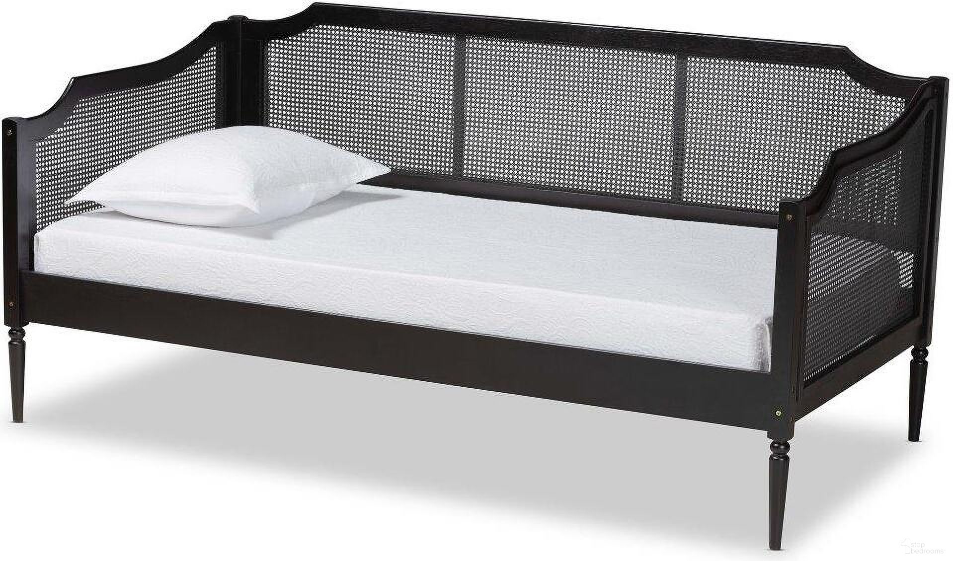 The appearance of Baxton Studio Hancock Mid-Century Modern Charcoal Finished Wood And Synthetic Rattan Twin Size Daybed designed by Baxton Studio in the transitional interior design. This charcoal piece of furniture was selected by 1StopBedrooms from Hancock Collection to add a touch of cosiness and style into your home. Sku: MG0075-Black Rattan/Black-Daybed. Bed Type: Daybed. Bed Size: Twin. Material: MDF.