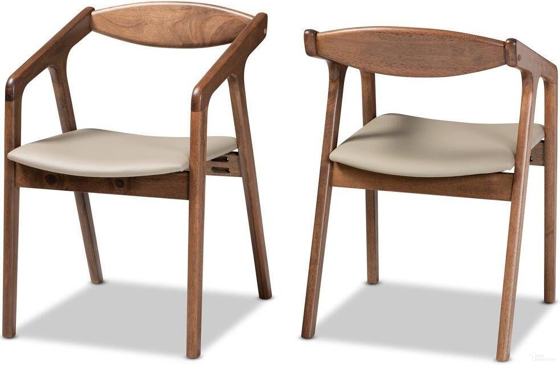 The appearance of Baxton Studio Harland Mid-Century Modern Grey Faux Leather Upholstered And Walnut Brown Finished Wood 2-Piece Dining Chair Set designed by Baxton Studio in the transitional interior design. This grey piece of furniture was selected by 1StopBedrooms from Harland Collection to add a touch of cosiness and style into your home. Sku: RDC809B-AC-Steel/Walnut-DC. Material: MDF. Chair Type: Arm Chair.
