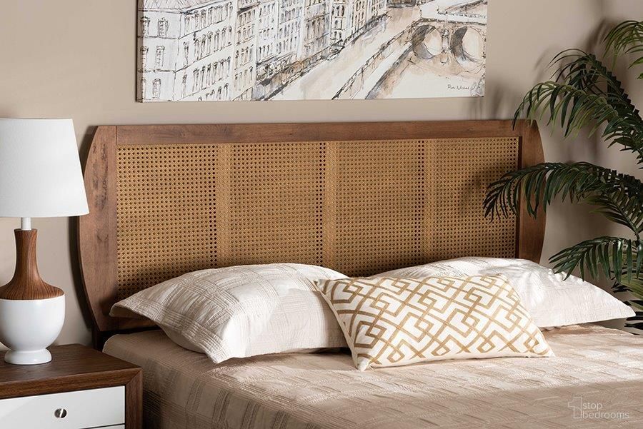 The appearance of Baxton Studio Harris Mid-Century Modern Ash Walnut Finished Wood and Synthetic Rattan King Size Headboard designed by Baxton Studio in the transitional interior design. This ash walnut piece of furniture  was selected by 1StopBedrooms from Harris Collection to add a touch of cosiness and style into your home. Sku: MG9734-Ash Walnut Rattan-HB-King. Bed Size: King. Material: Rubberwood.