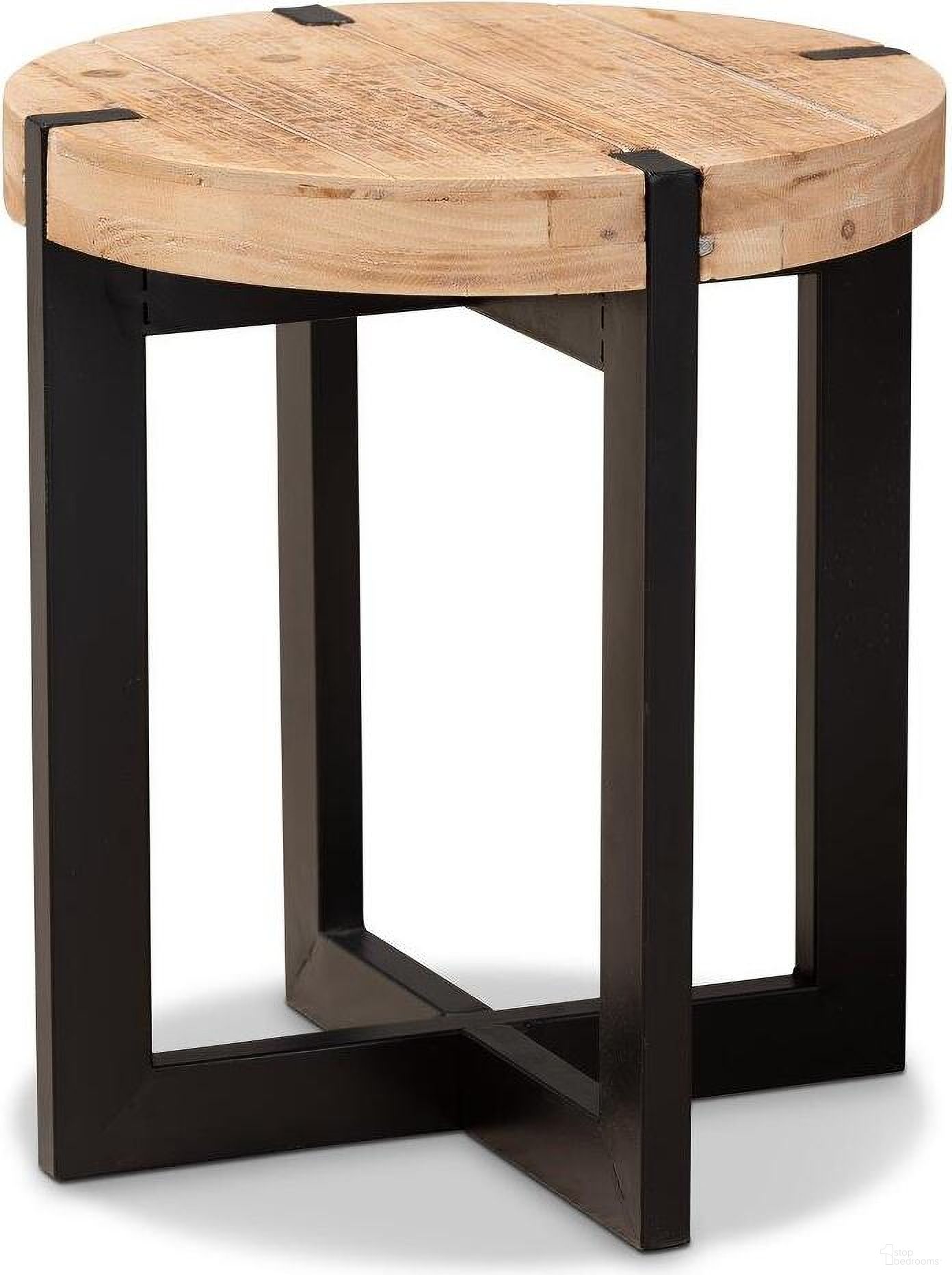 Horace Rustic And Industrial Natural Brown Wood And Black Finished Metal End Table